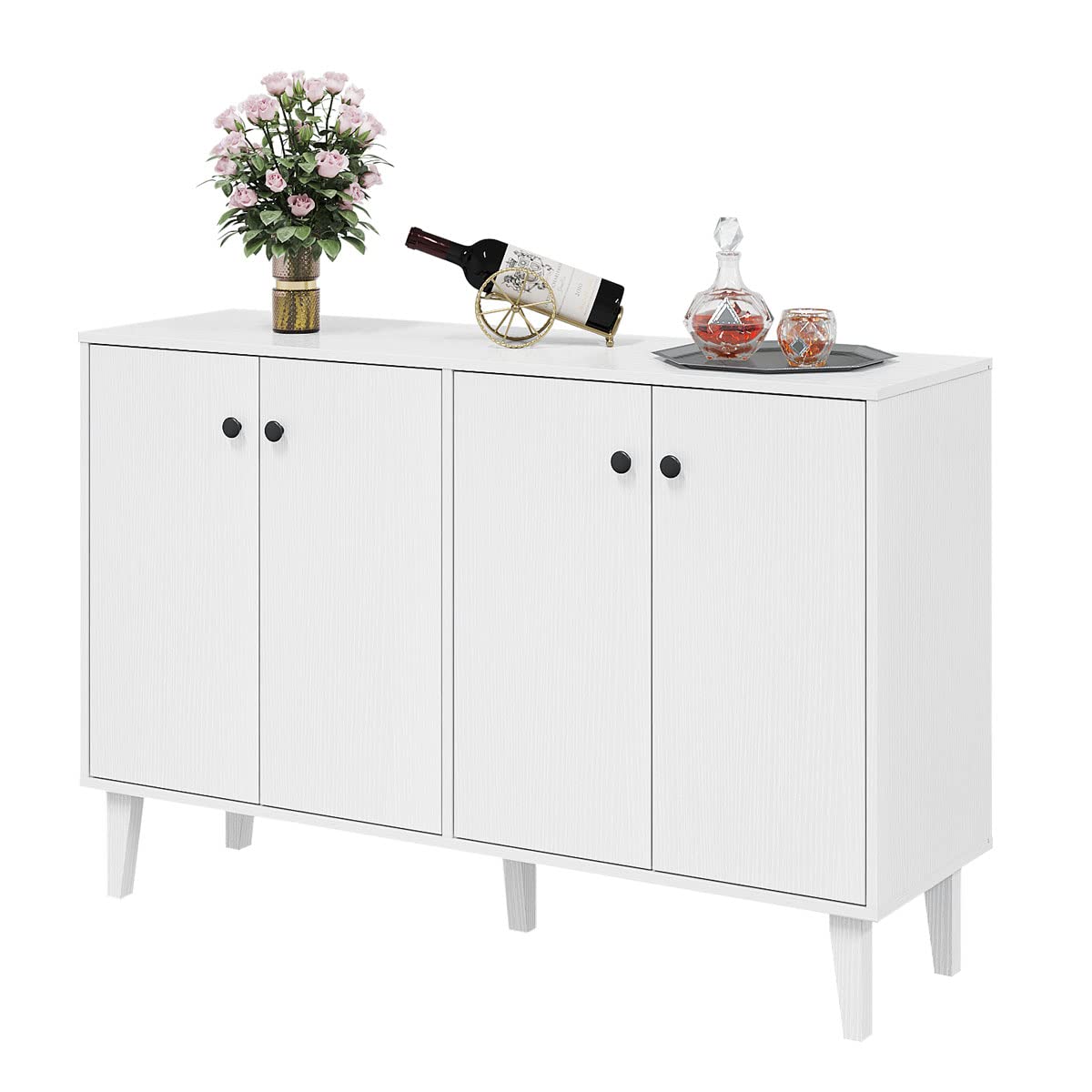 Panana 4-Door Sideboard Buffet Cabinet - White Kitchen Storage & Living Room Console Table | Perfect for Dining Room, Entryway & Home Organization