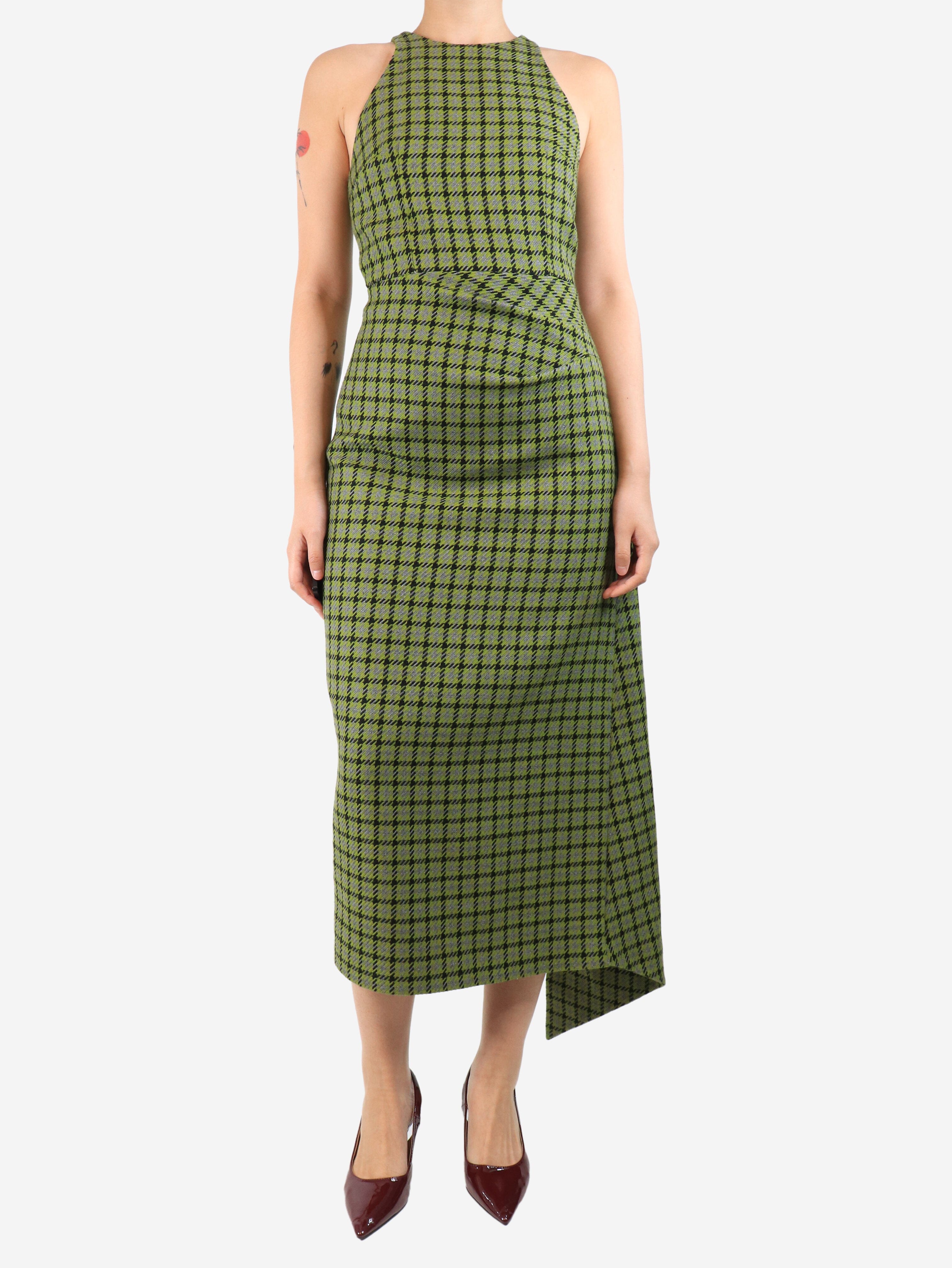 Stylish Green Sleeveless Check Midi Dress - UK Size 10 | Perfect for Summer Outings, Beach Vacations & Casual Events