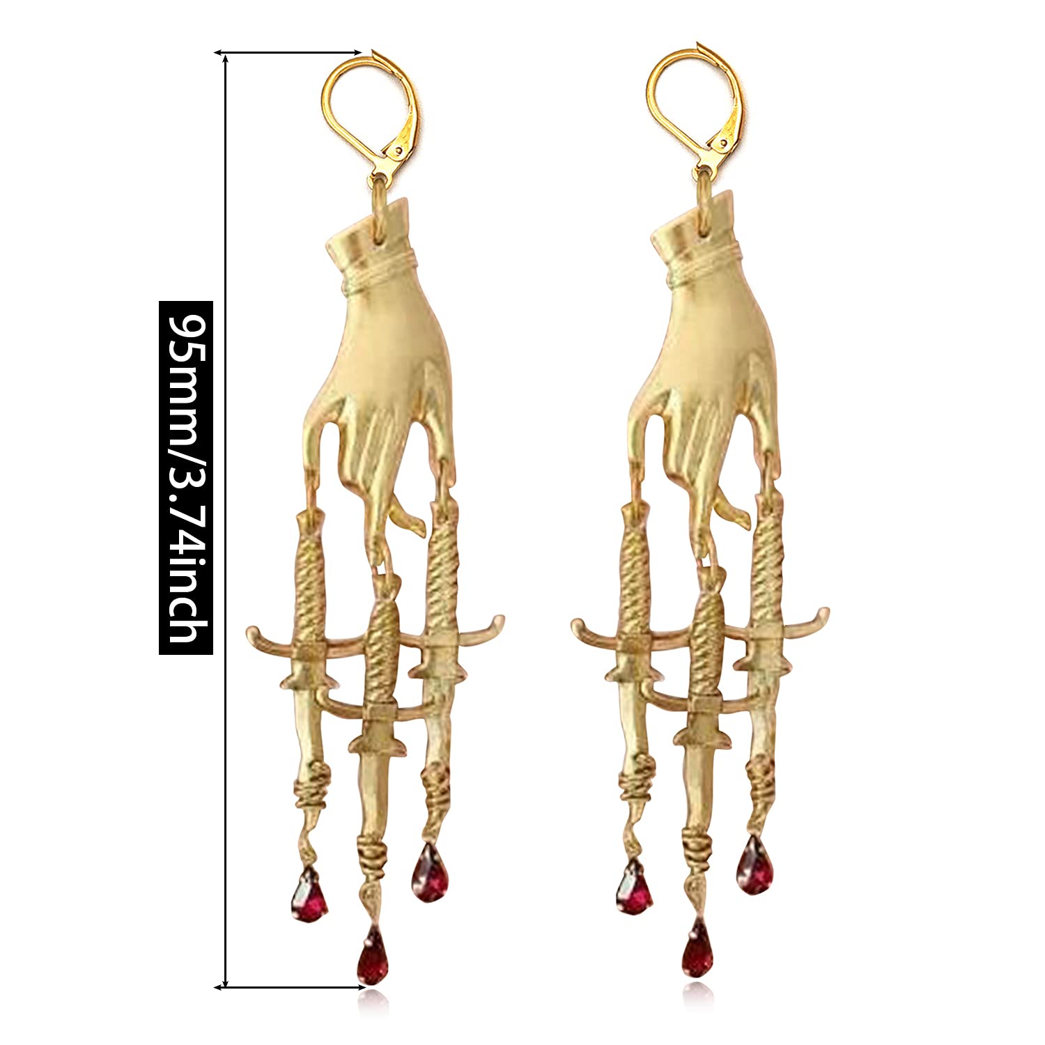 14K Gold Hand Cross Dangle Drop Earrings for Women - Elegant Ethnic Knife Sword Charm Earrings - Unique Statement Jewelry Gift for Birthday, Christmas & Special Occasions
