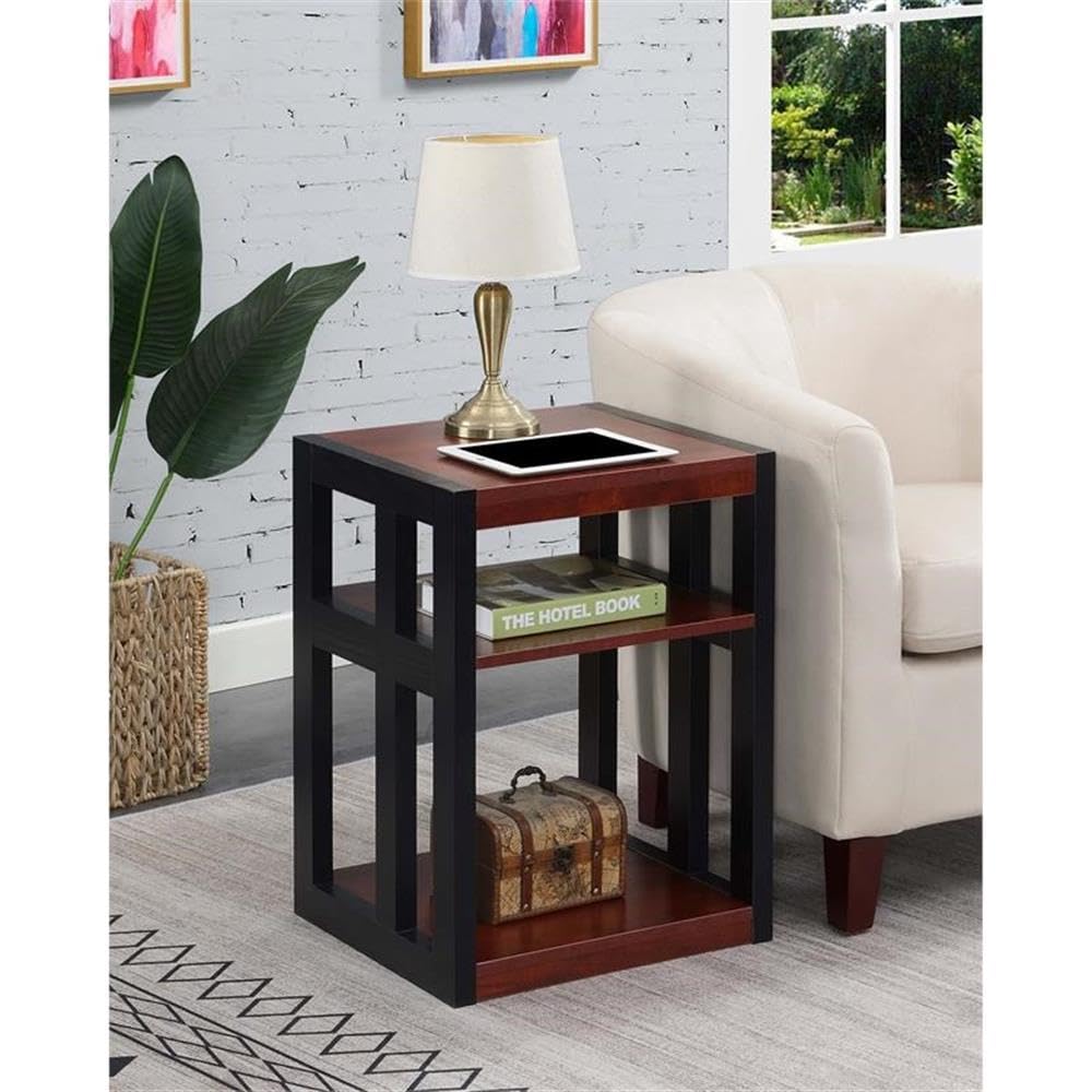 Stylish Warm Cherry Wood End Table with Shelves - Set of 2 for Living Room, Bedroom & Office Decor