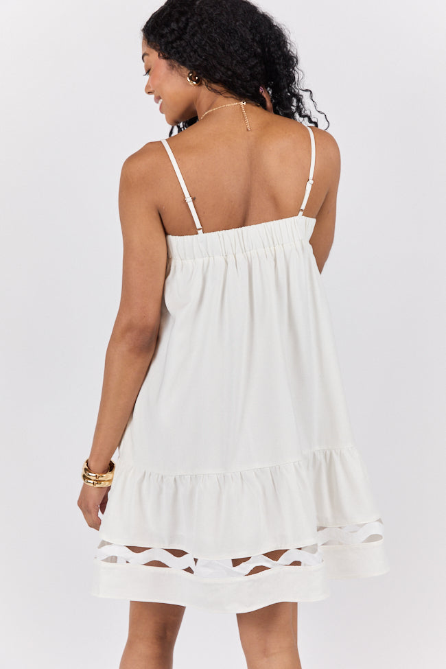 Saltwater Soul Ivory Lattice Mini Dress - Women's Summer Beach Cover Up, Boho Chic Lace Sundress for Vacation, Pool Party & Date Night