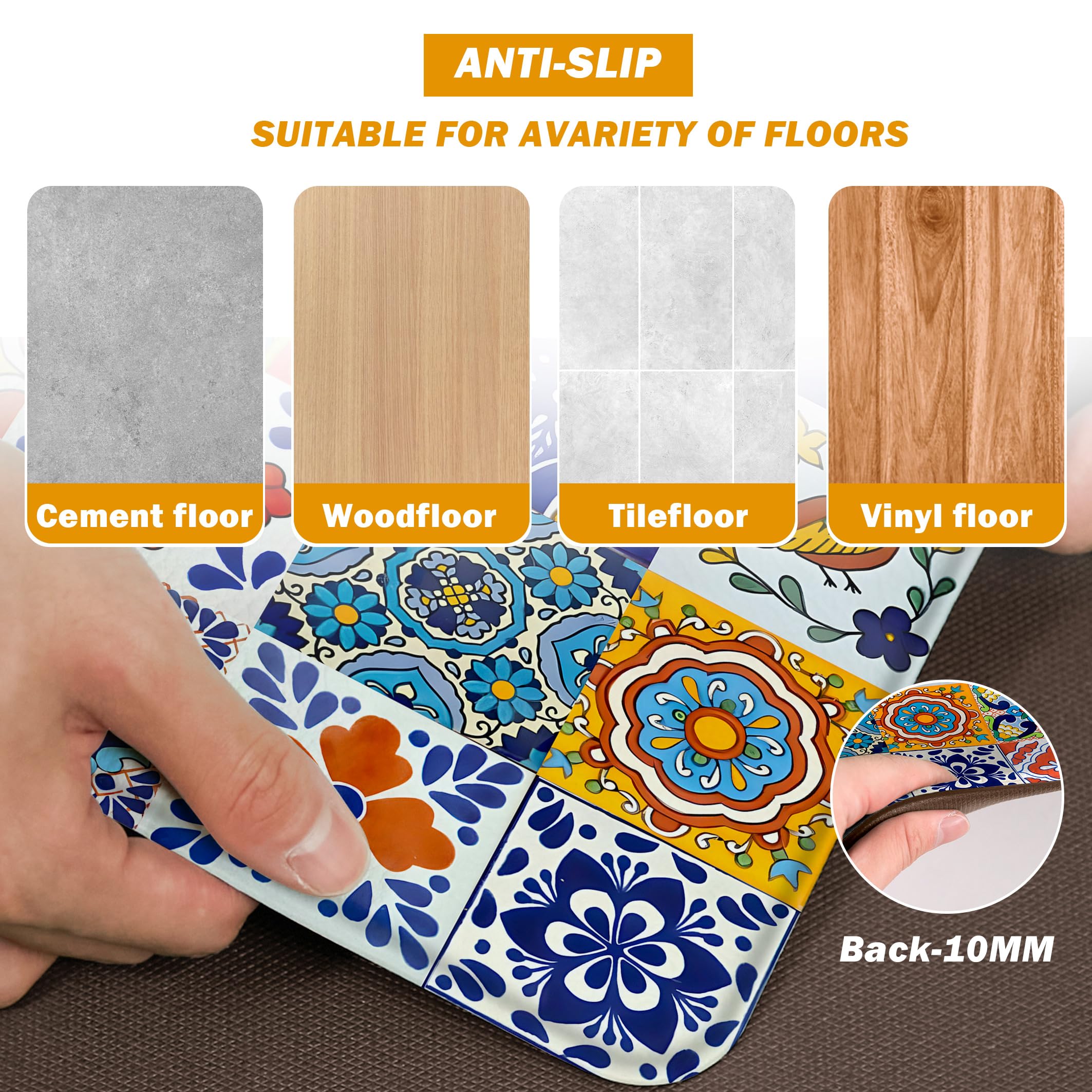 **Weesire 2-Piece Boho Kitchen Rugs Set – Memory Foam Anti-Fatigue Non-Slip PVC Runner Mats, Water & Oil Proof Floor Carpet for Kitchen, Laundry, Sink (17.3x28 + 17.3x47 Inch) – Perfect for Farmhouse, Apartment & High-Traffic Areas**