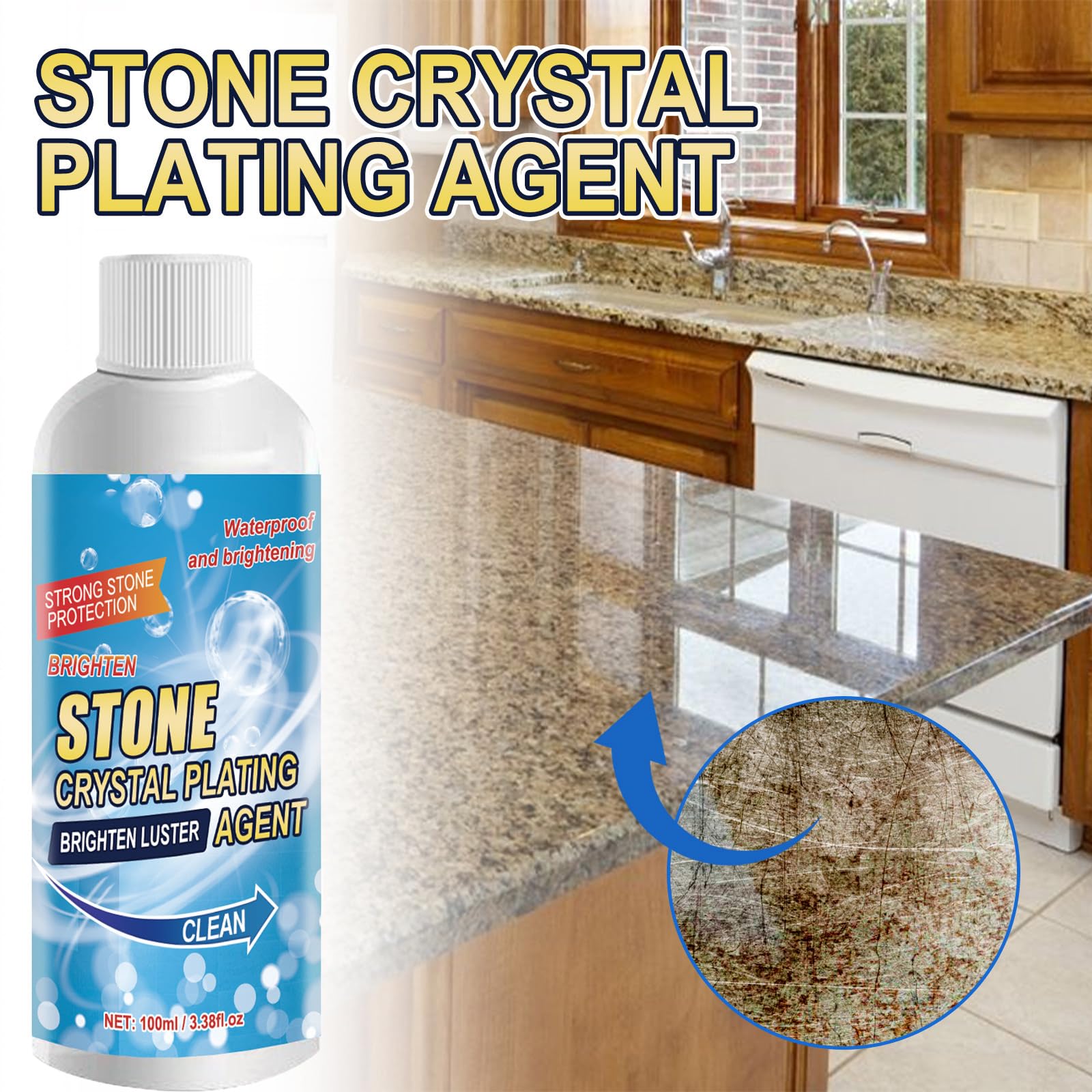 Donubiiu Stone Stain Remover Cleaner - Marble, Tile & Granite Cleaner & Polish | Nano Crystal-Plating Agent for Kitchen Oil Stains & Surface Protection | Ideal for Countertops, Floors & Bathroom Surfaces (1PC)