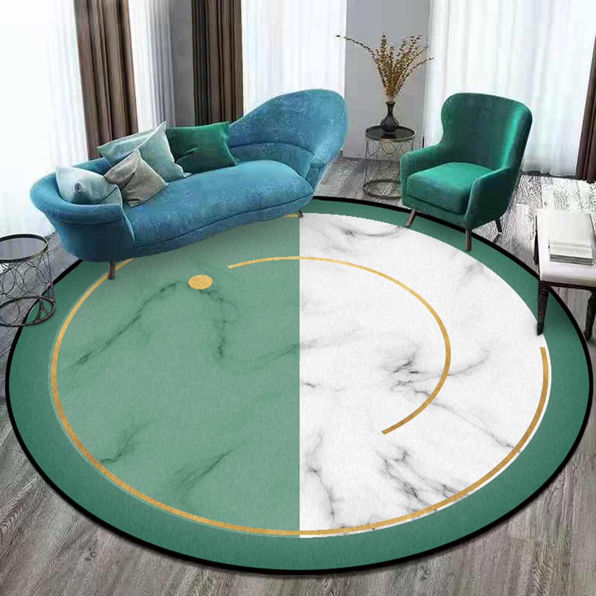 Bohemian Chic Marble Print Area Rug - 6ft Sage Green Half Circle Soft Thick Carpet for Living Room, Bedroom, Playroom, Dining Room & Kitchen | Perfect for Boho Home Decor, Beside Bed & Cozy Spaces