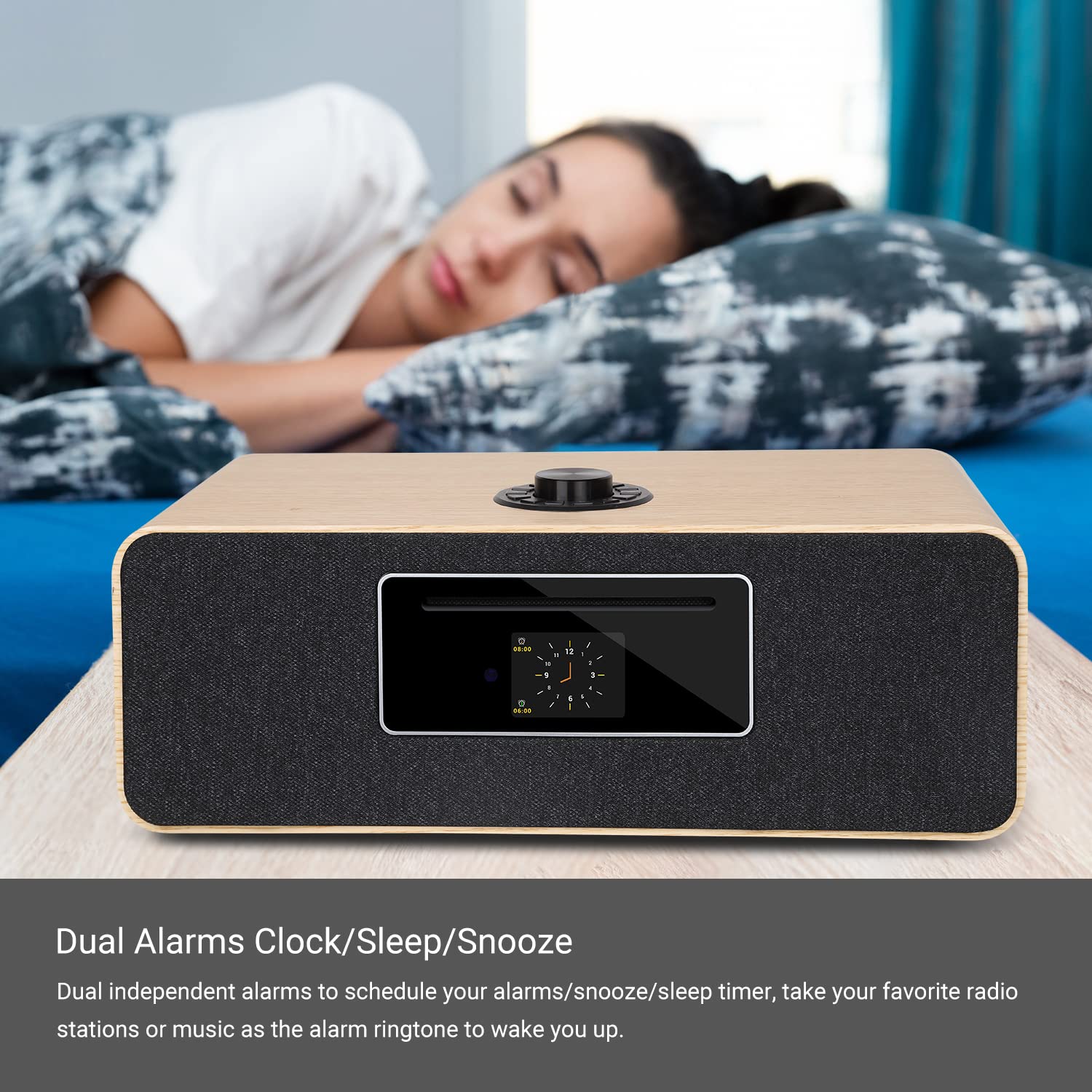 MangoKit MS5 Stereo Internet Radio with CD Player - Digital DAB/DAB+/FM Radio, Bluetooth Speaker, Spotify Connect, Dual Alarm Clock, USB, Color Display & Remote Control (Light White Oak) - Perfect for Bedroom, Living Room & Office Use