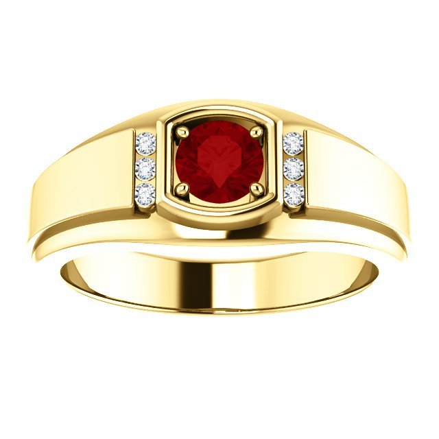 14KT Gold Men's Ruby and Diamond Ring - 2/3 CT Ruby & 0.09 CTW Diamonds for Wedding, Engagement, or Anniversary Gifts