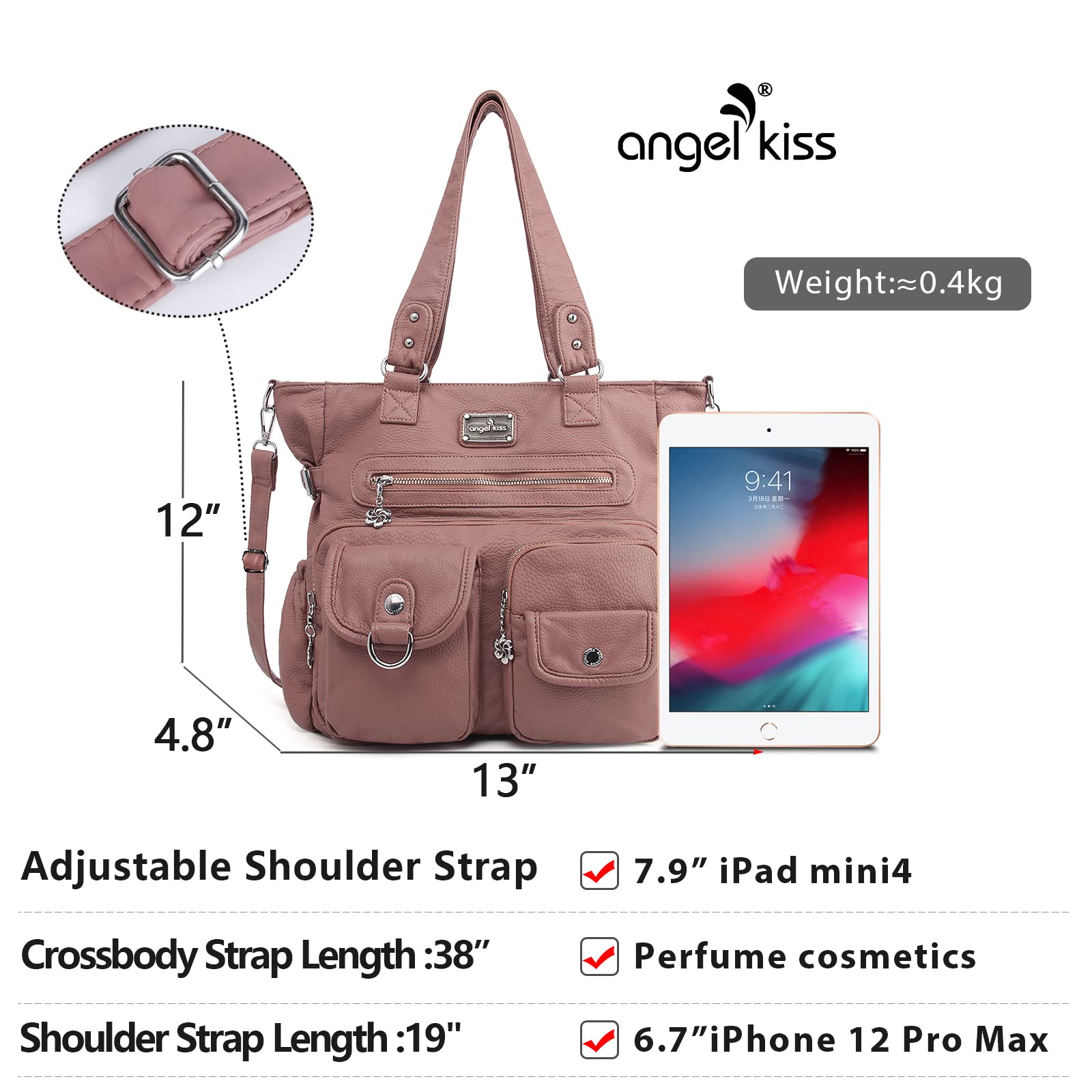 Angelkiss Women's PU Tote Shoulder Bag with Pockets - Stylish for Work & Travel