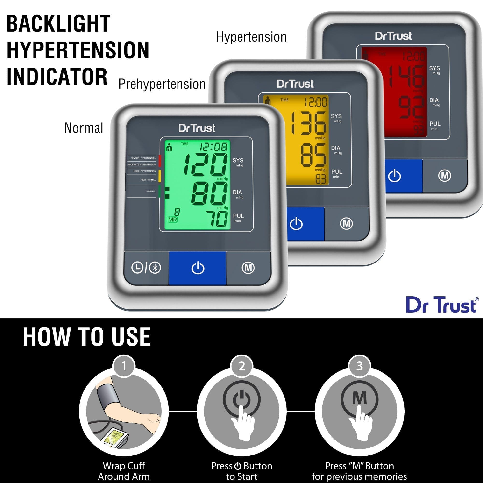 Dr Trust USA A One Max Connect Bluetooth Blood Pressure Monitor - Accurate Digital BP Machine with Smartphone App - Ideal for Home Health Monitoring & Heart Care