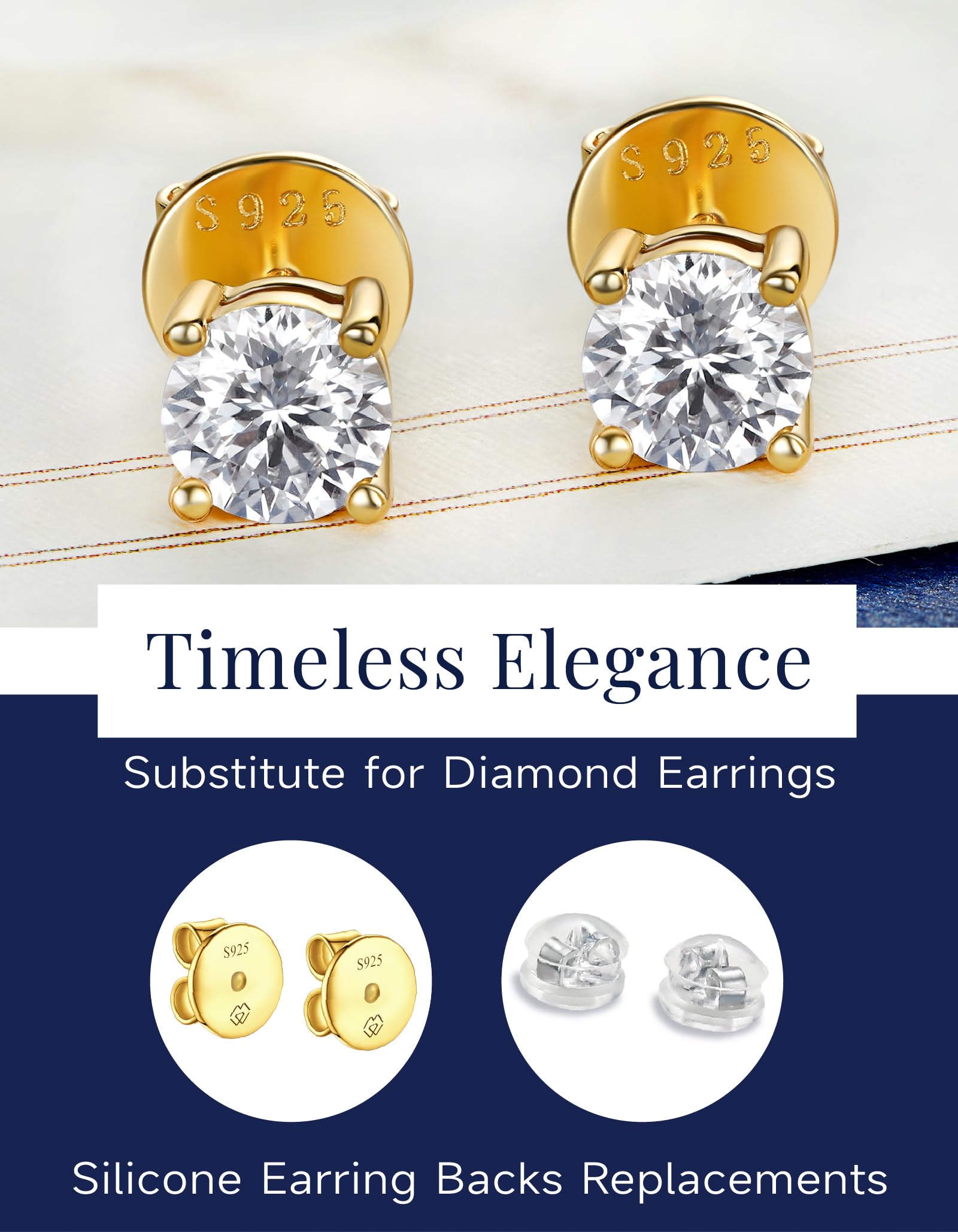14K Gold Plated Moissanite Stud Earrings for Women - 1-2 Carat Lab Created Diamond Earrings in Yellow/Rose Gold & 925 Sterling Silver - Perfect Birthday Gift, Anniversary Present & Everyday Elegance Jewelry