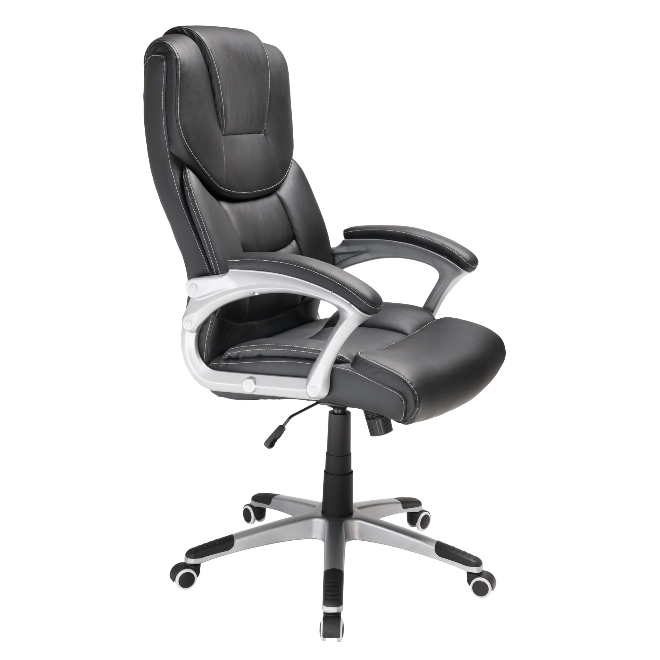 Deuba® Faux Leather Office Chair - Ergonomic Executive Desk Chair with Adjustable Height & Armrests, 120kg Weight Capacity - Black & Silver - Perfect for Home Office, Gaming & Workspaces