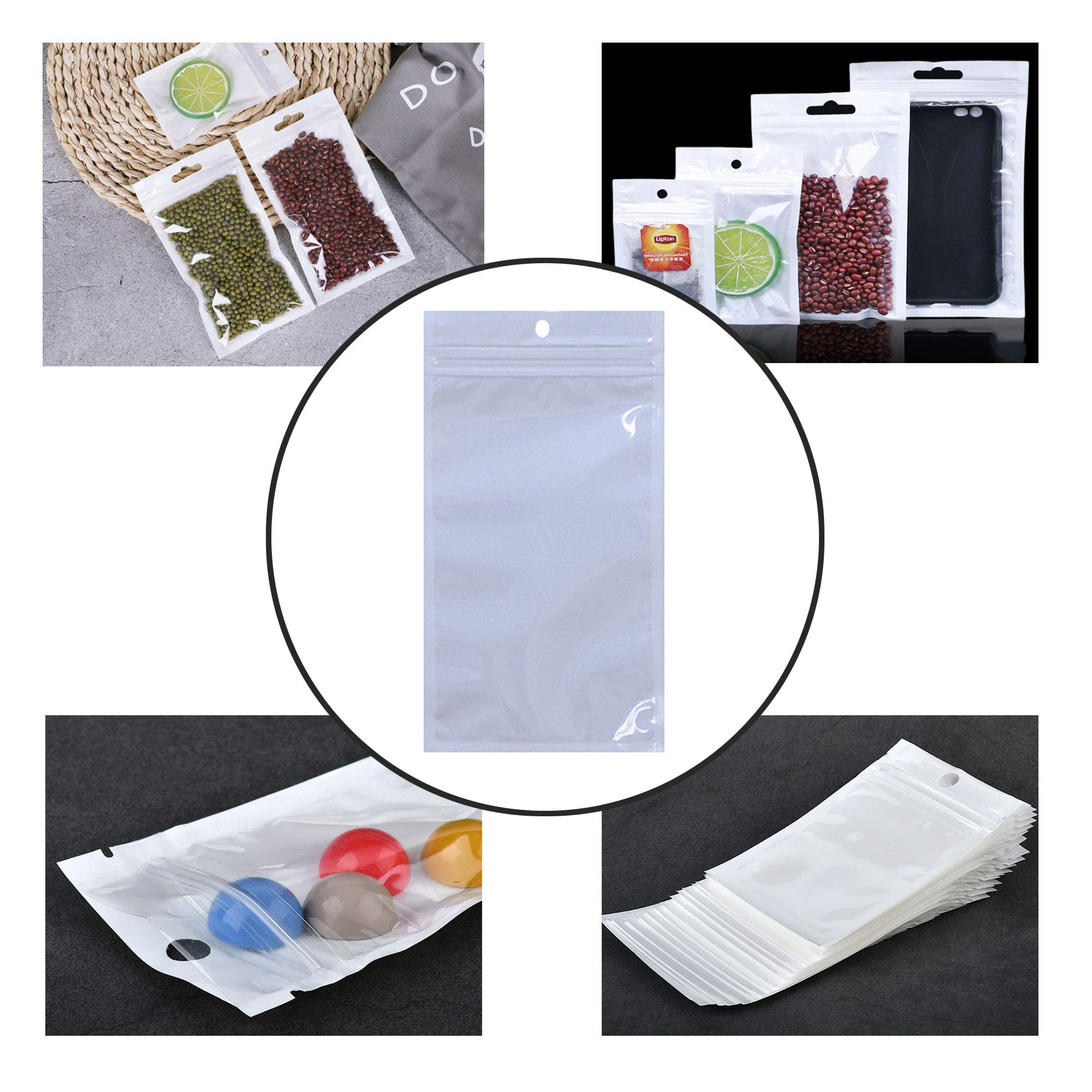 100-Pack White Clear Resealable Plastic Food Storage Bags - 6x10cm (2.3x3.9inch) Flat Mylar Ziplock Bags for Coffee, Nuts, Candy, Jewelry & Snacks - Perfect for Home Kitchen, Office Pantry & Travel Food Storage