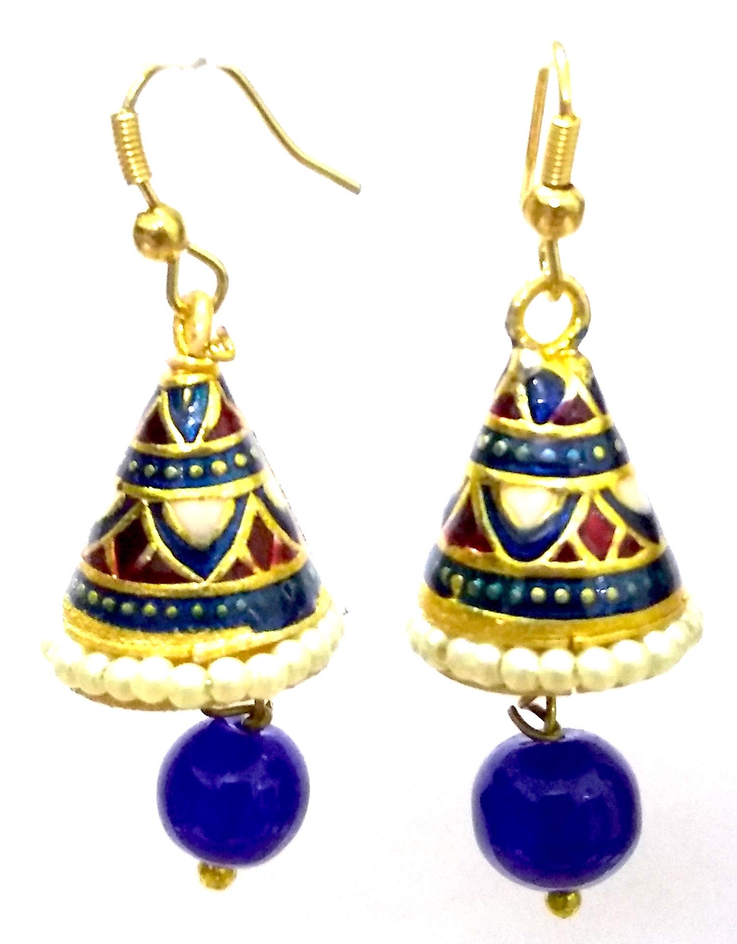 Handmade Meenakari Enamel Golden Drop Earrings - Indian Bali Jhumka Jhumki Dangle Chandelier Jewelry ni-240 | Perfect for Weddings, Parties & Ethnic Fashion