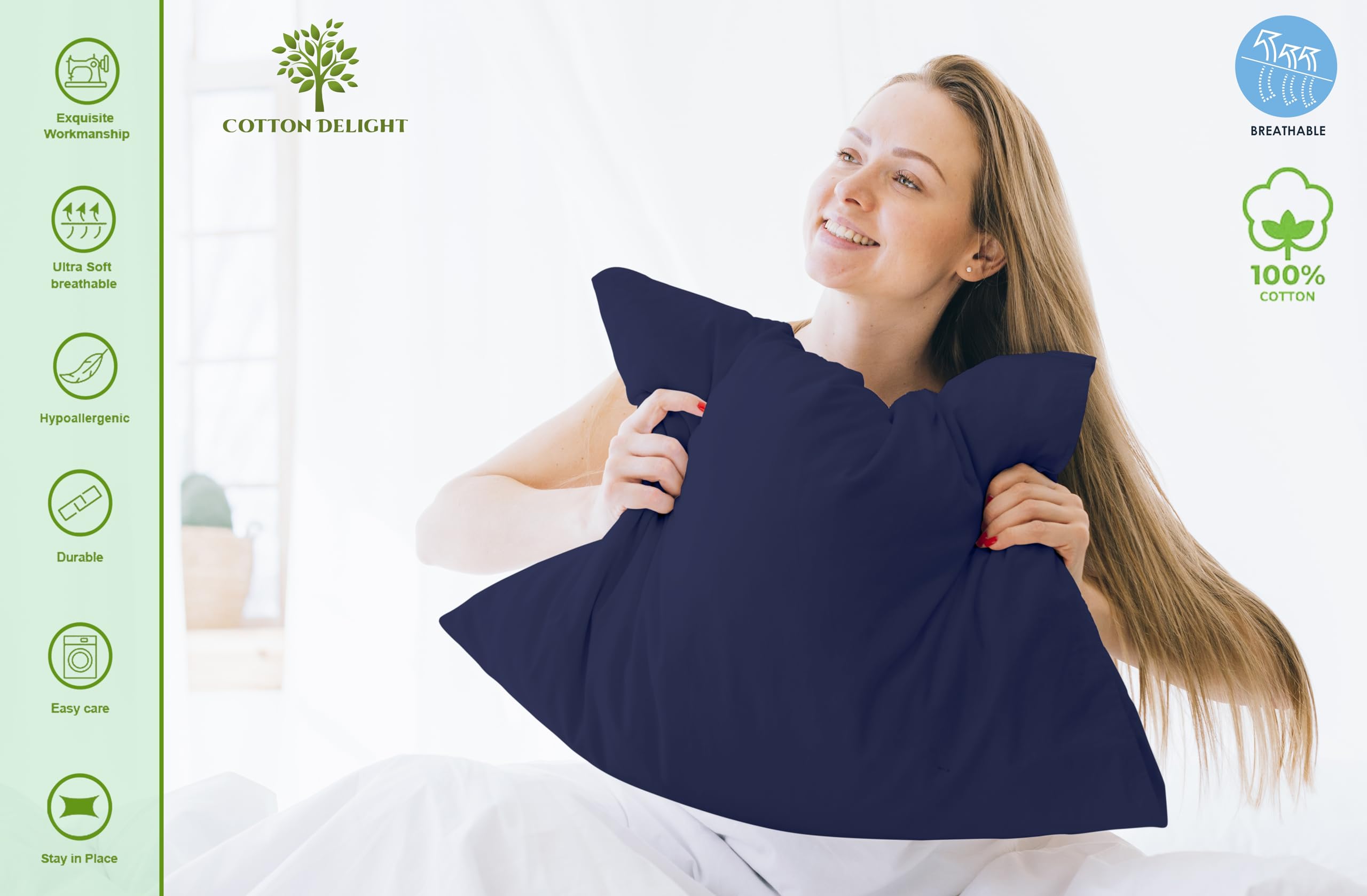 Premium 600 Thread Count 100% Natural Cotton Queen Pillowcases Set of 2 - Soft Blue Pillow Covers 20 x 30 Inch for Bedroom Luxury & Hotel Style Comfort - Perfect for Home Decor, Guest Rooms & Cozy Sleep