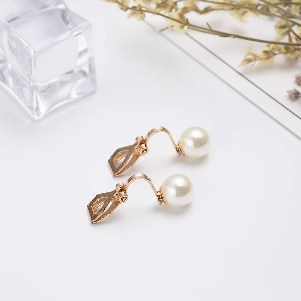 8mm Clip-On Stud Earrings with Simulated Freshwater Pearl - Non-Pierced Earrings for Women | Perfect for Weddings, Parties & Everyday Elegance (SE-08)