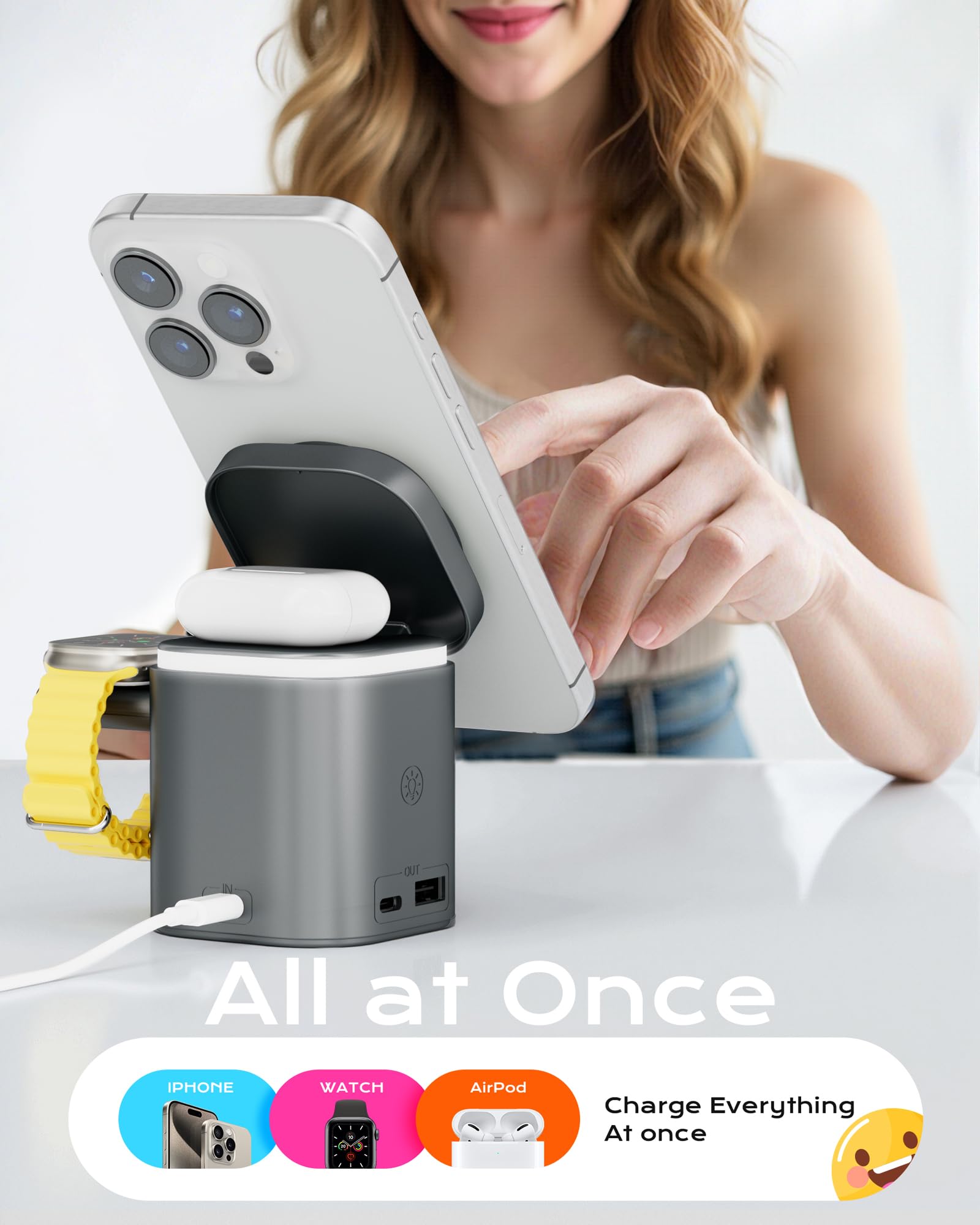 3-in-1 Magnetic Wireless Charging Station for iPhone 16 Pro Max/15/14 Pro Max - Adjustable Magsafe Charger Stand with Fast Charging for iPhone, AirPods & Apple Watch | Portable Travel Charger for Home, Office & Car Use