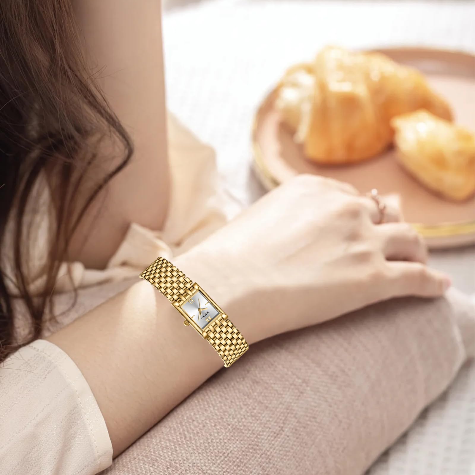 Luxury Gold Watches for Women - Stainless Steel Quartz Wristwatch with Square Dial, Waterproof & Adjustable Bracelet (Includes Band Tool) - Perfect for Casual Wear, Office & Special Occasions