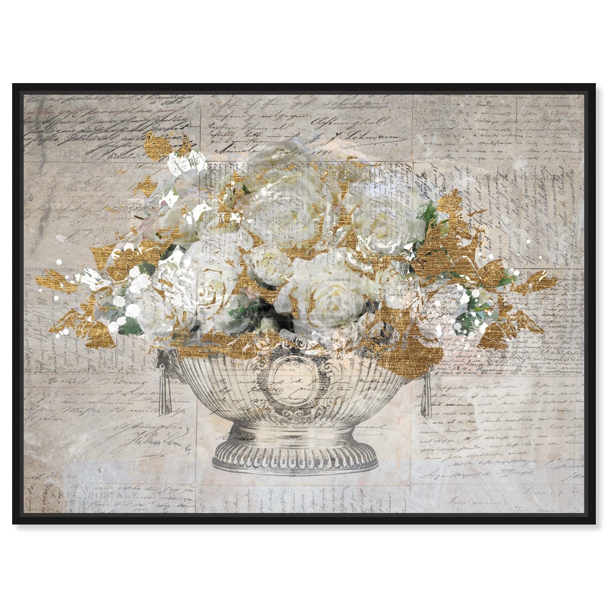 Monaco Roses Floral Framed Canvas Prints - Botanical Wall Art Decor for Living Room, Bedroom & Office