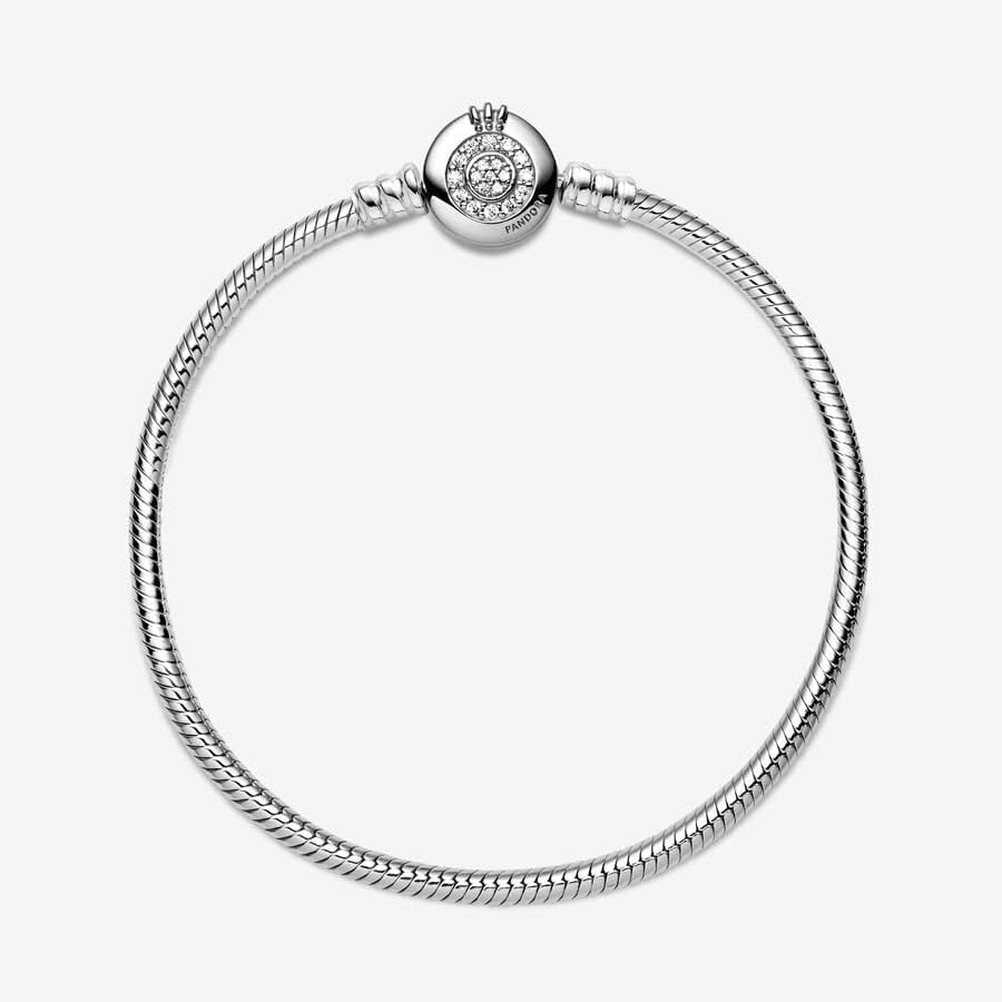PANDORA Moments Sparkling Crown O Pavé Clasp Snake Chain Bracelet for Women - Elegant Jewelry Gift with Gift Box - Perfect for Anniversaries, Birthdays & Special Occasions