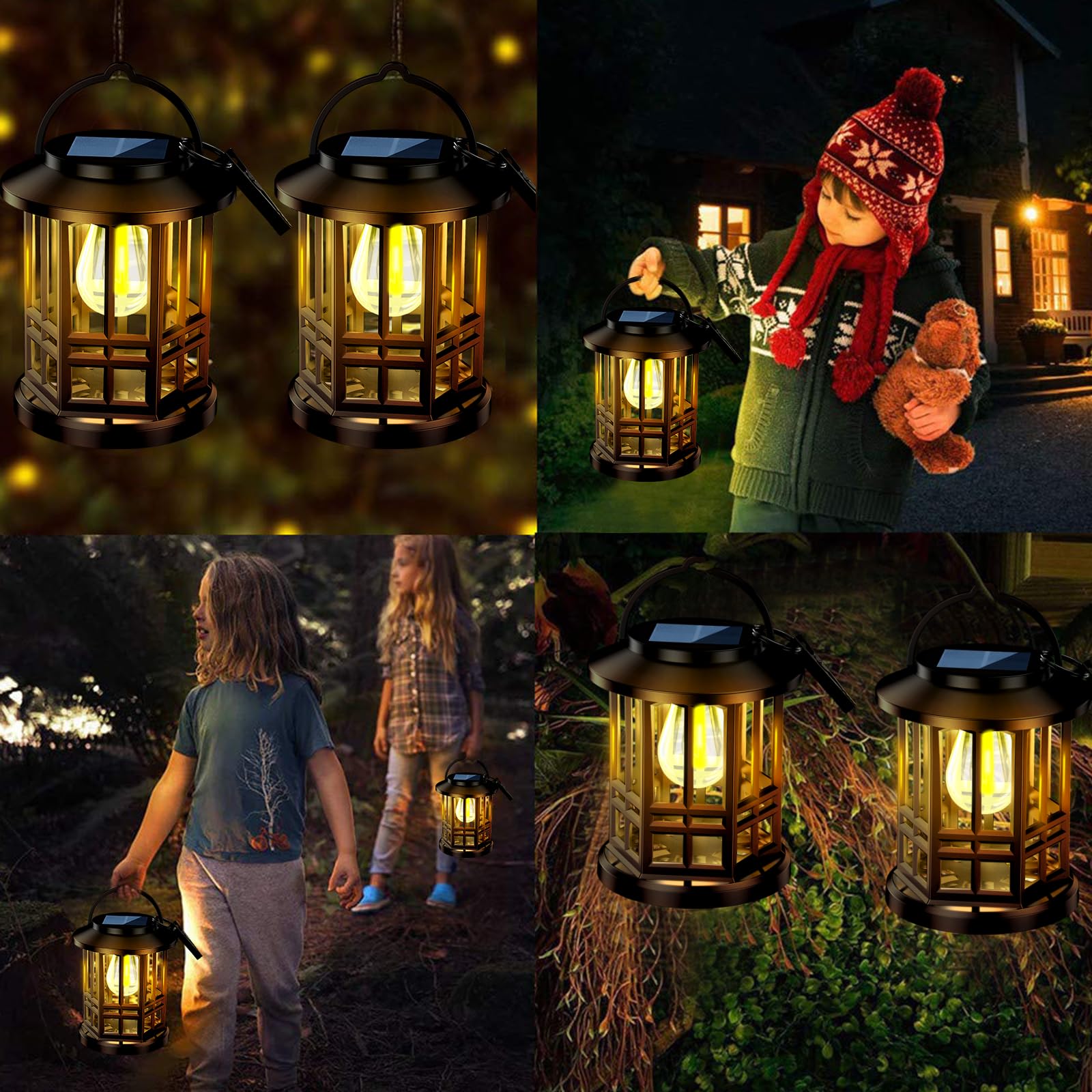 4 Pack Solar Powered Outdoor Lanterns - Waterproof LED Hanging Lights with Auto Dusk to Dawn Sensor, Warm White Garden Lighting for Patio, Yard, Pathway & Camping Decor