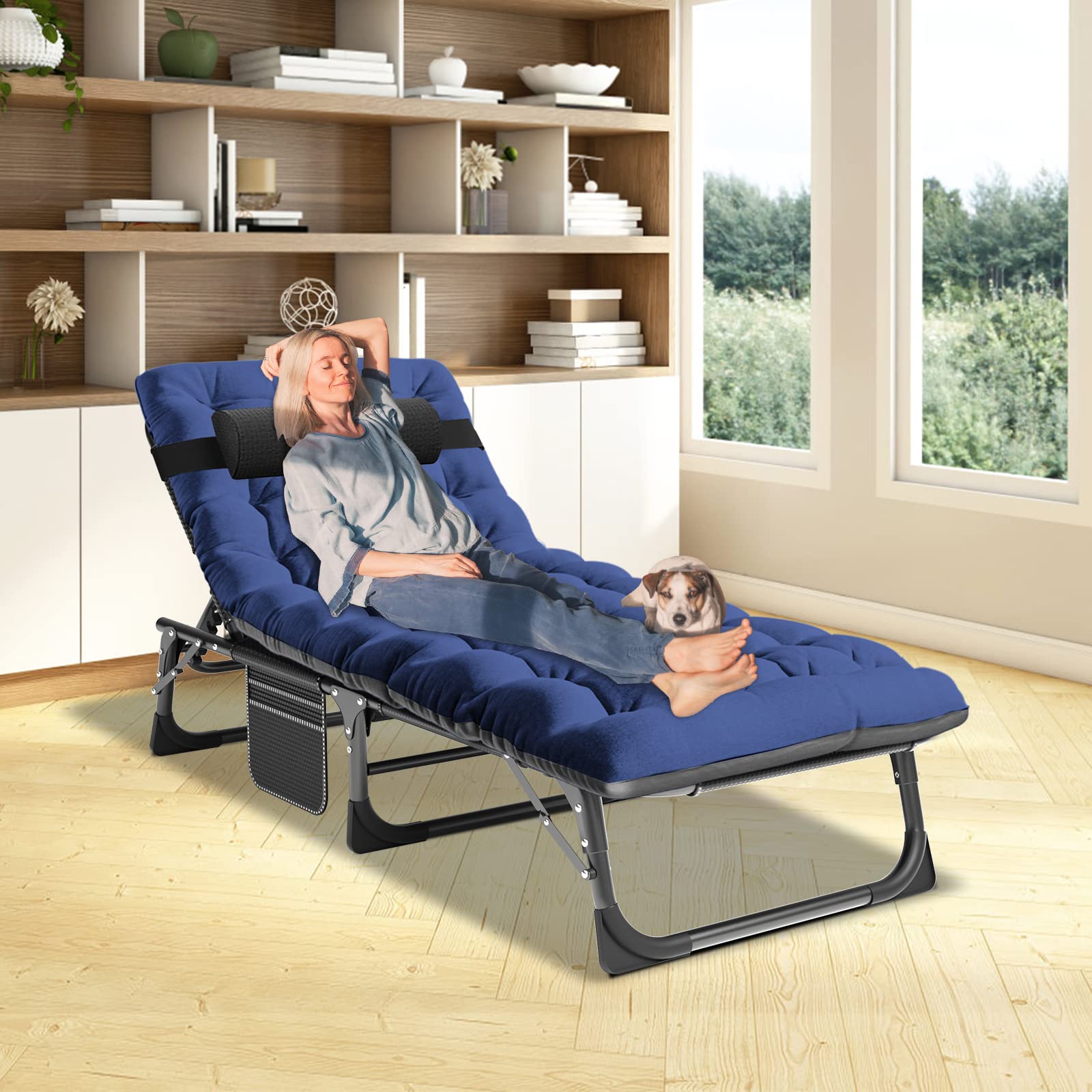 ABORON Heavy Duty Folding Lounge Chair for Outdoor - 500lb Capacity Portable Cot for Adults, Beach Poolside Sunbathing, Camping & Patio Relaxation - Sturdy Foldable Sleeping Bed for Heavy People