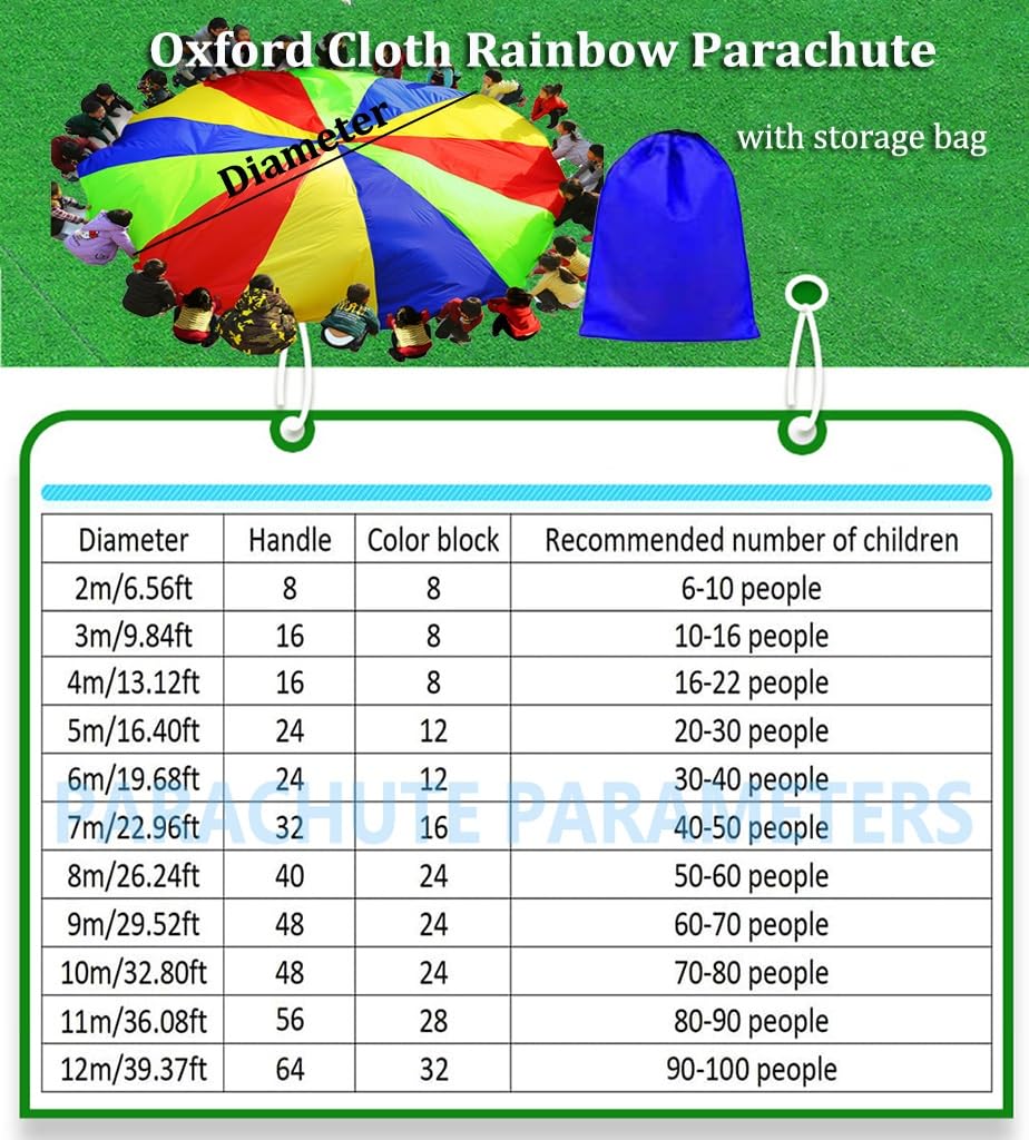 Rainbow Outdoor Parachute for Kids & Adults - 9m/29ft Team Building Games, Carnival Activities, Field Day Fun - Perfect for Backyard Birthday Parties, School Events & Group Play