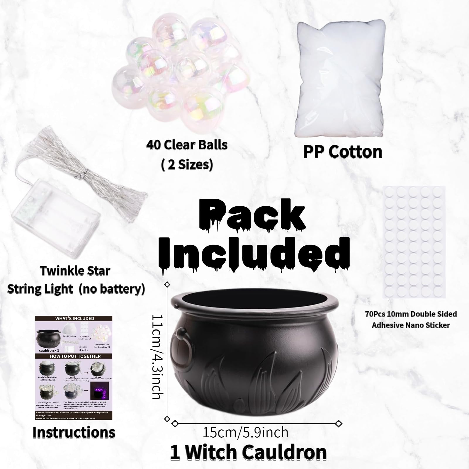 DIY Bubbling Witch Cauldron Set with Twinkling Lights - Halloween Indoor Decorations for Hocus Pocus Party, Witchcraft Theme Night & Spooky Home Decor