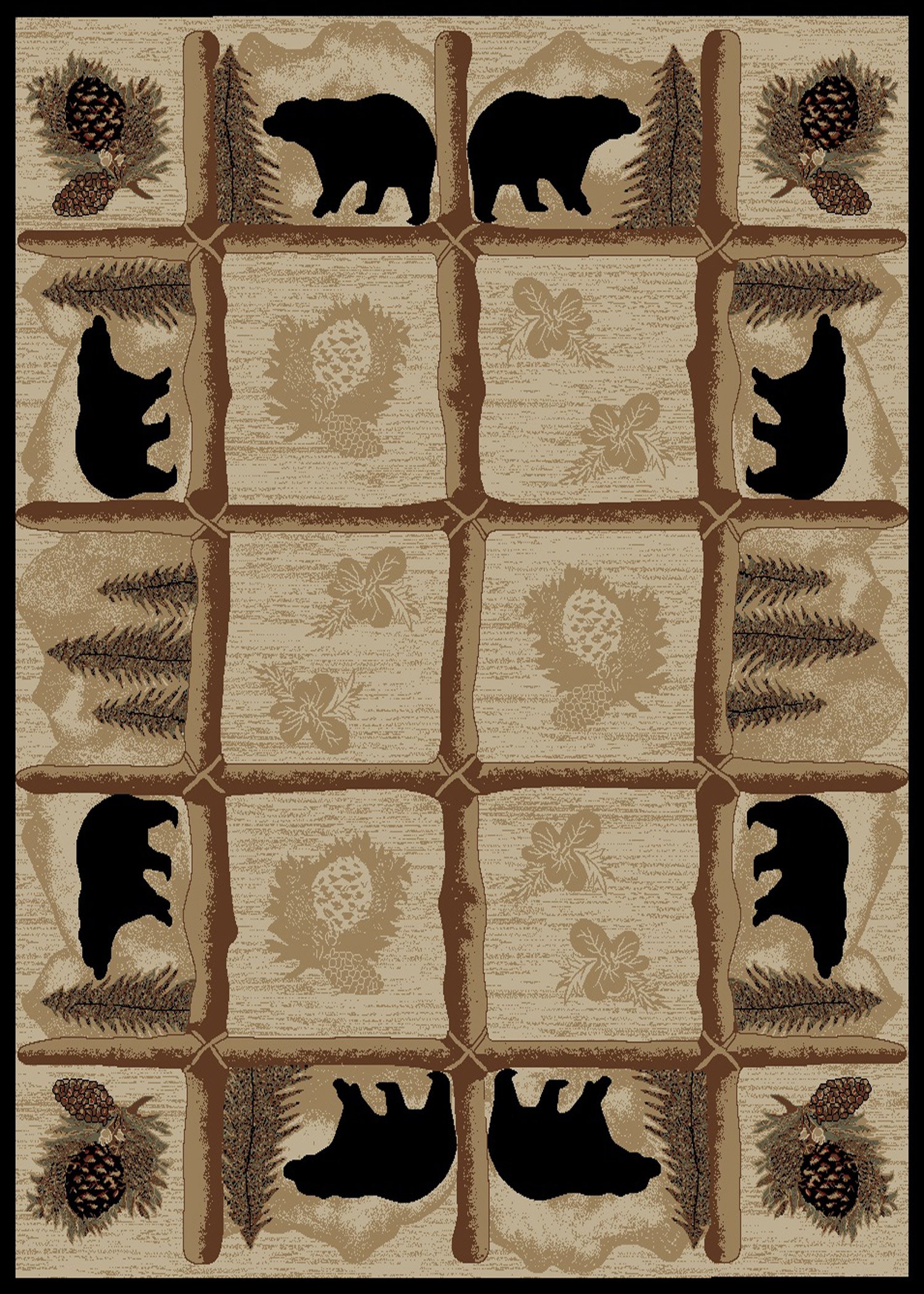 Rug Empire Rustic Lodge Area Rug - Bear Cabin Design 8x10 Feet - Perfect for Cabin, Lodge & Living Room Decor