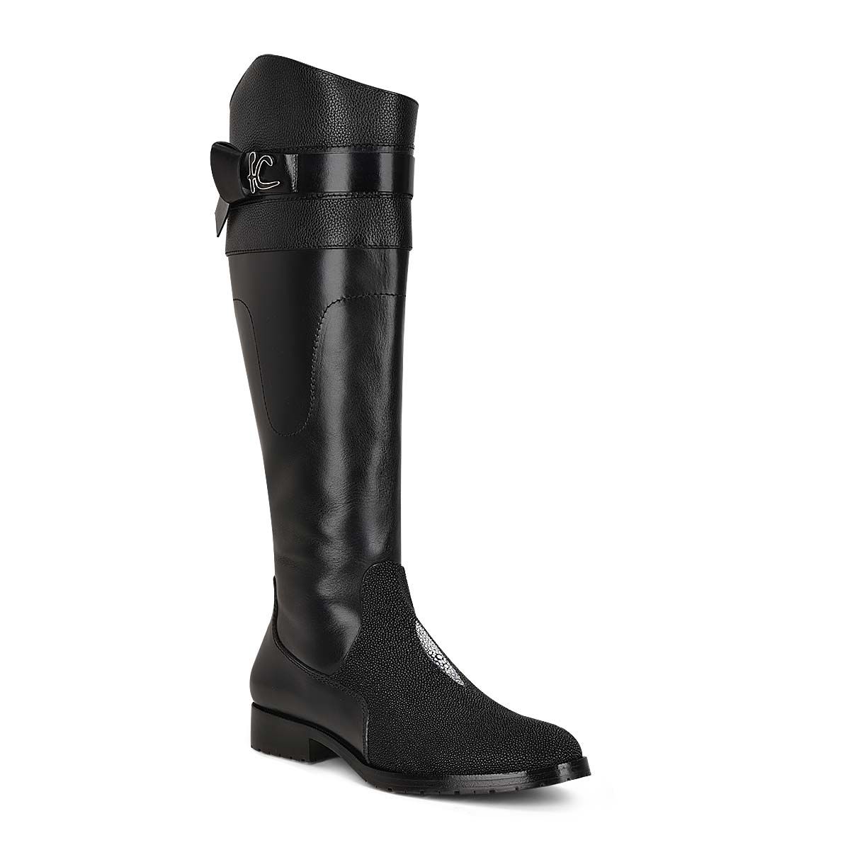 Franco Cuadra Women's Black Casual Stingray Leather Riding Boots – Stylish & Comfortable for Everyday Wear, Horseback Riding & Outdoor Activities