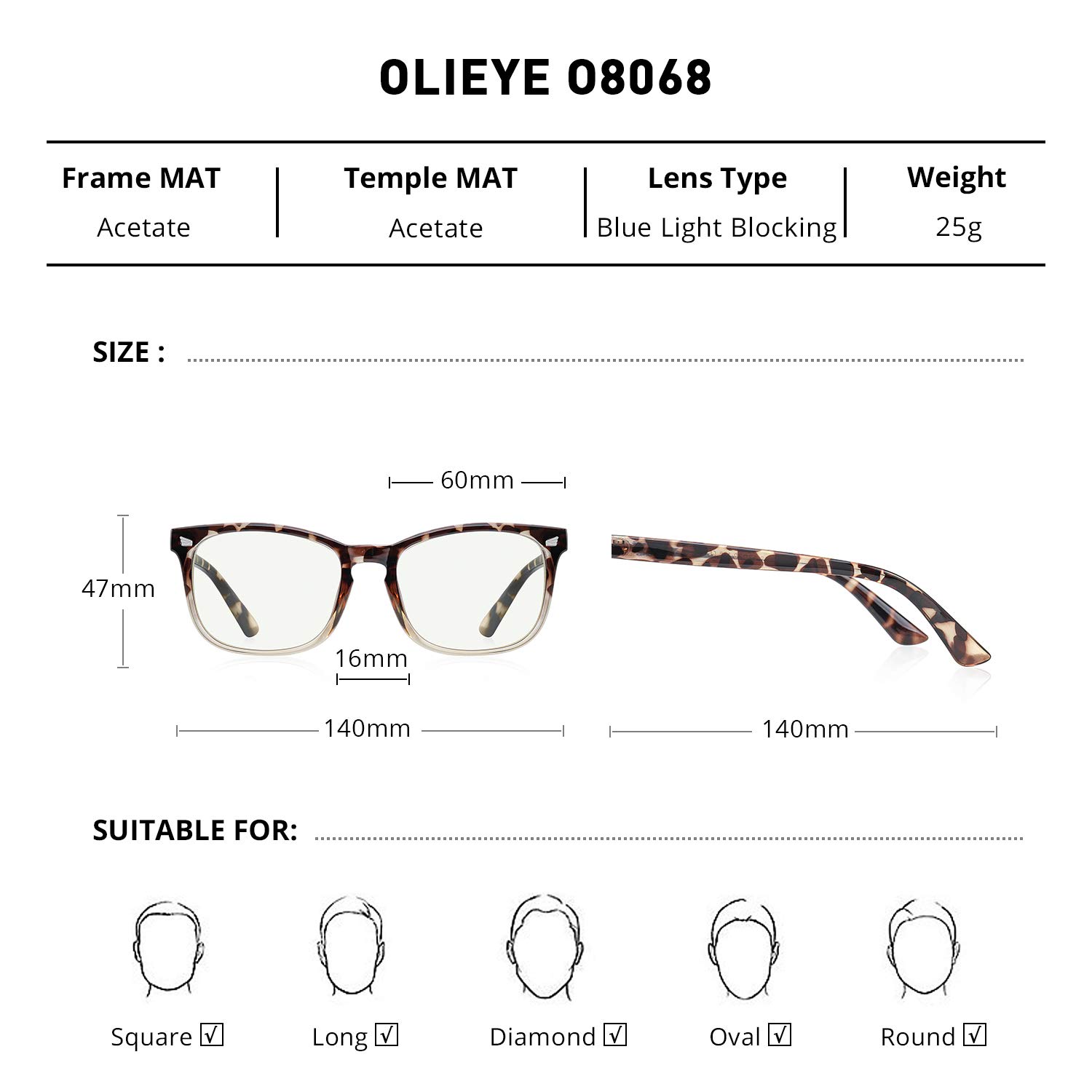 Blue Light Blocking Glasses for Computer & Gaming - Anti Eye Strain (Leopard)
