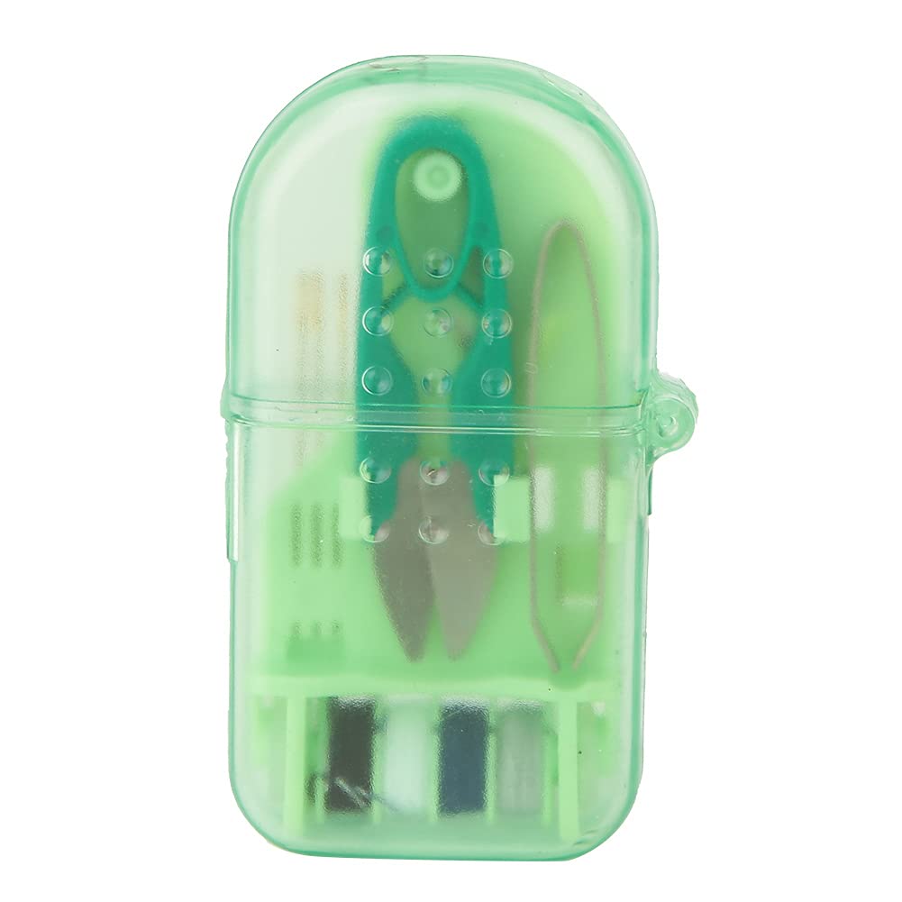 Portable Mini Macaron Color Plastic Sewing Kit - Travel Sewing Box with Needle & Scissors (Green) | Perfect for Travel, Emergency Repairs & Craft Projects