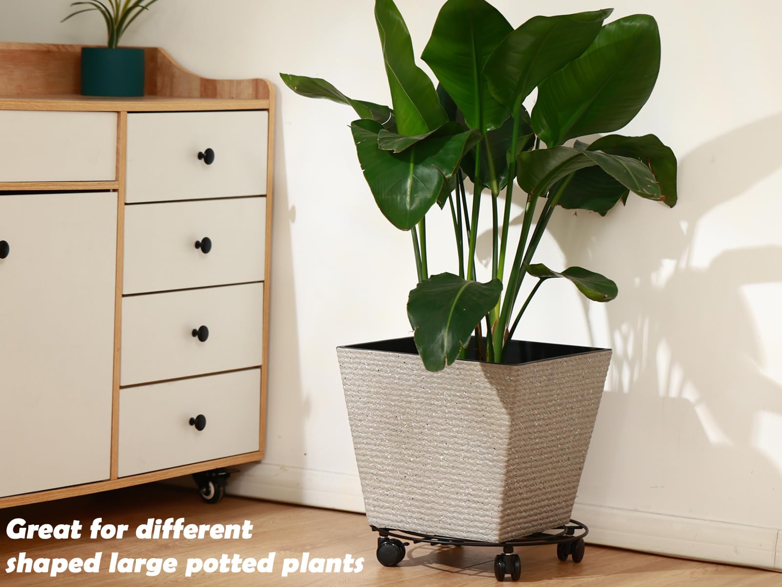 4-Pack 13.7-Inch Heavy-Duty Metal Plant Caddy with PU Wheels - Indoor/Outdoor Rolling Plant Stand, Wrought Iron Planter Mover with Casters for Potted Plants, Garden, Patio & Home Decor