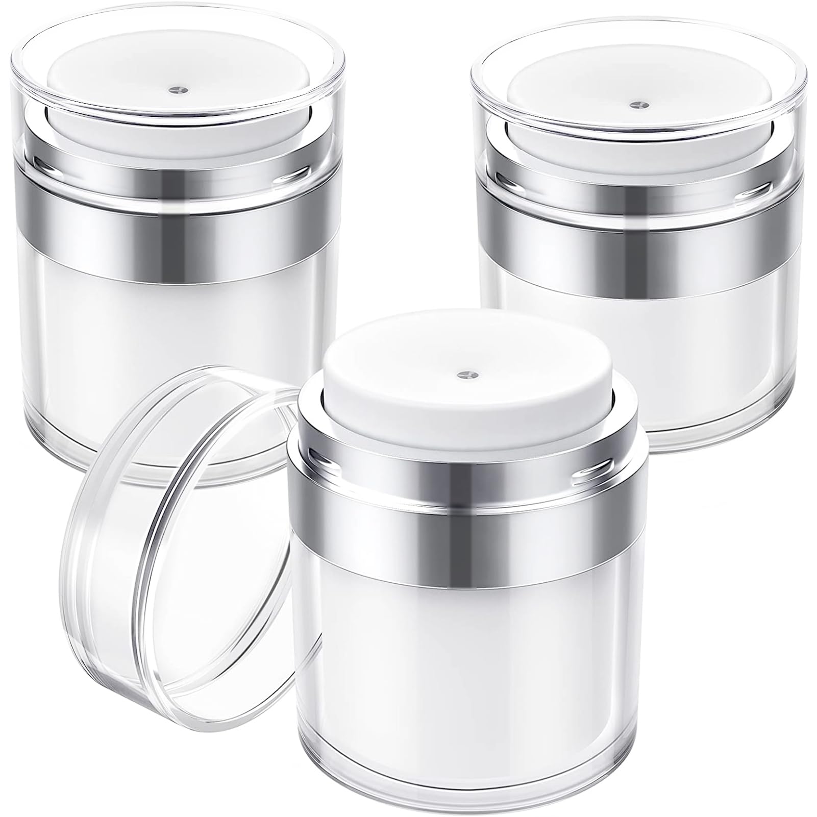 VHOPMORE 3-Pack 50ml Airless Pump Bottles - Refillable Vacuum Cream Jars for Moisturizer, Lotion & Cosmetics | Travel-Friendly Leakproof Containers for Skincare, Toiletries & Beauty Products (Great for Gym, Travel & Daily Use)