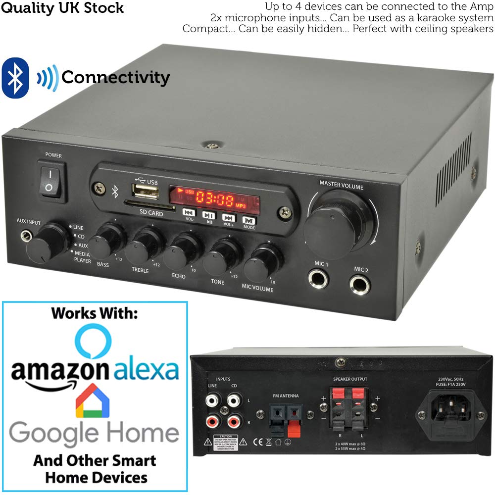 110W Bluetooth Amplifier with 4x 80W Wireless Speakers - HiFi Stereo Sound System for Home Theater, Parties & Outdoor Events