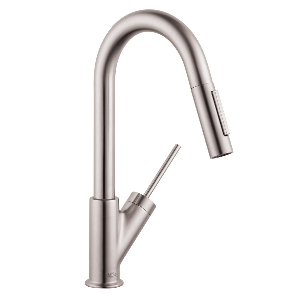 AXOR Starck Stainless Steel Kitchen Faucet with Pull Down Sprayer - Perfect for Modern Kitchens