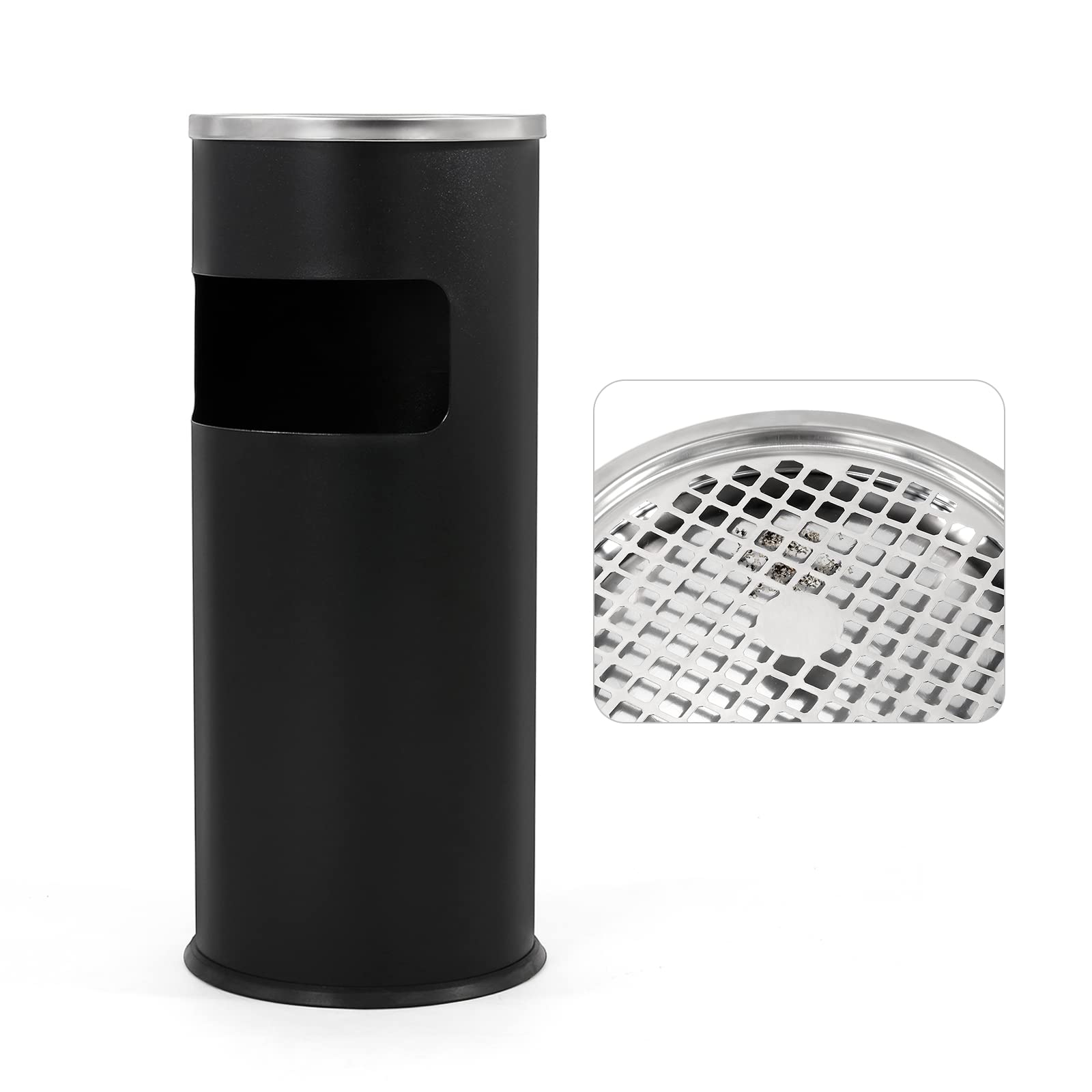 Stainless Steel Outdoor Trash Can with Removable Inner Bucket - 9.8 x 24 Inch Commercial Waste Bin for Patio, Garden & Restaurant Use - Durable Round Garbage Container (Black)