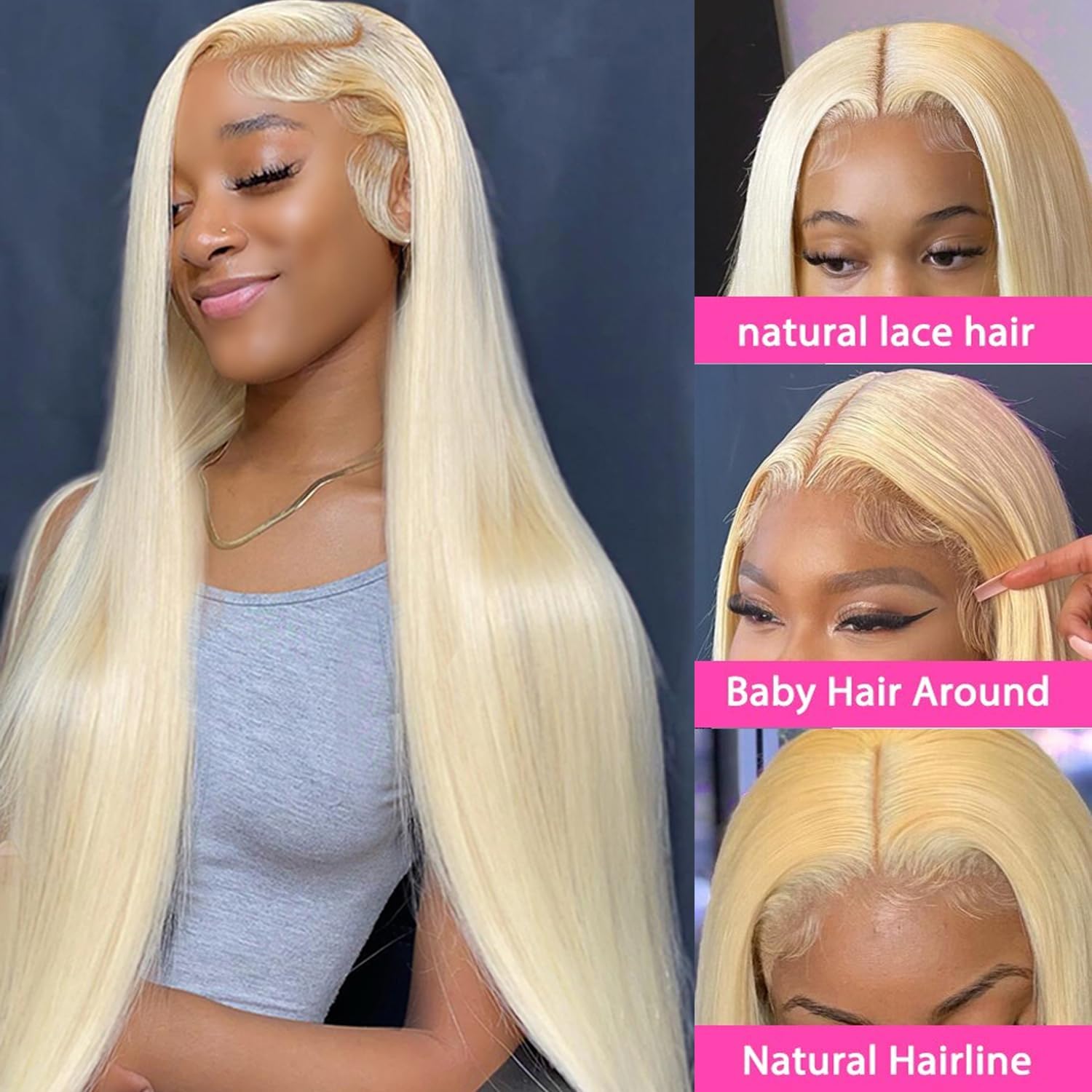 613 Blonde Human Hair Lace Front Wig 30 Inch - 13x4 HD Lace Frontal Wig with 180 Density, Pre-Plucked, Glueless, Straight - Perfect for Daily Wear, Cosplay, and Special Occasions