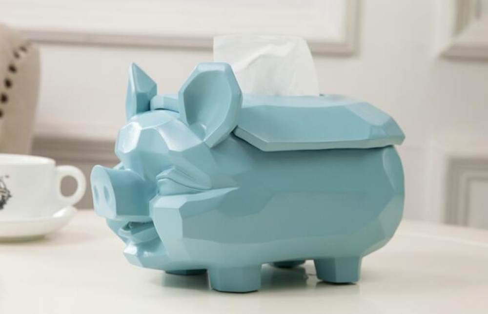 Nordic Style Rich Pig Tissue Box - Decorative Napkin Holder for Living Room & Coffee Table | Blue Home Decor Tissue Storage Container | Perfect for Home, Office & Gift Giving
