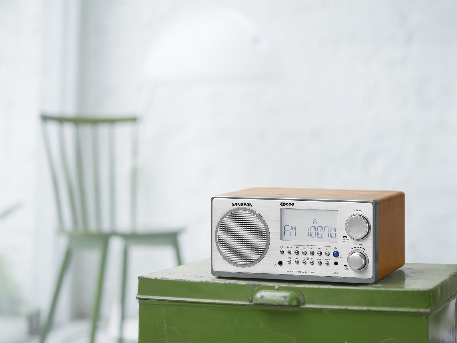 Sangean WR-2 AM/FM-RBDS Wooden Cabinet Digital Tuning Radio with Alarm Clock & Sleep Timer - Walnut Finish | Perfect for Home, Office, Kitchen, and Outdoor Use