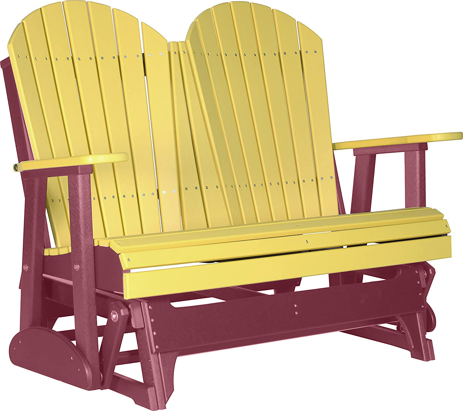 LuxCraft 4 ft. Yellow Recycled Plastic Adirondack Outdoor Glider Chair with Cup Holder - Perfect for Patio, Garden, Poolside & Backyard Relaxation