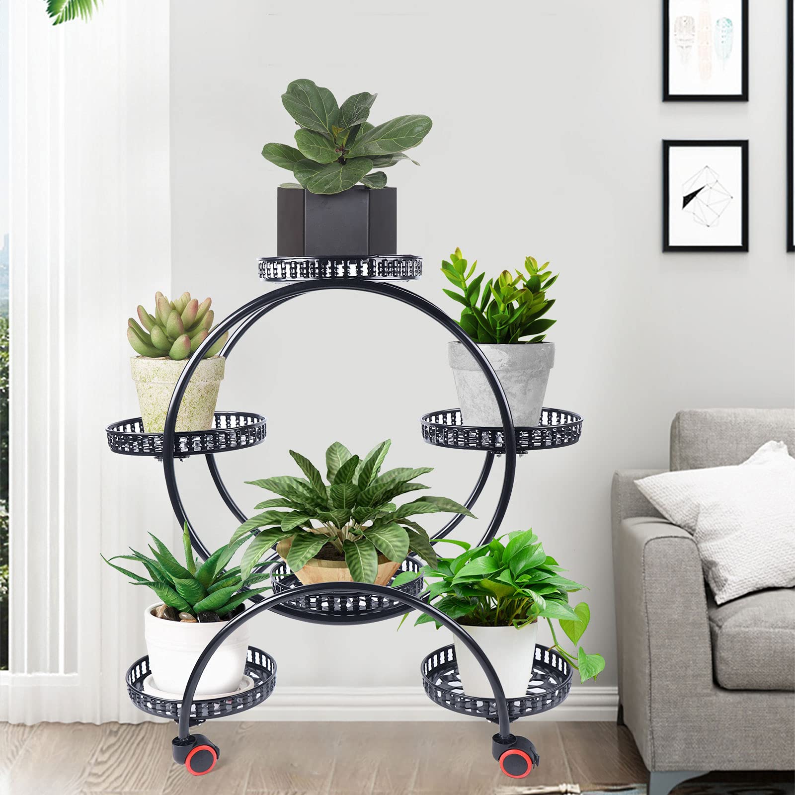 DYRABREST Rolling Plant Stand with Wheels - 3-Tier Indoor/Outdoor Flower Pot Holder Shelf - Sturdy Iron Planter Display for Living Room, Balcony, Patio & Yard - Perfect for Home Decor, Garden Organization & Space-Saving Plant Storage