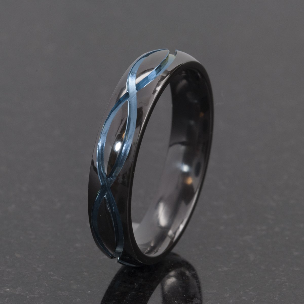 Blue Anodized Infinity Ring for Women - Handcrafted Carved Blue & Black Stainless Steel Band - Unique Infinity Jewelry Gift for Anniversary, Valentine's Day - Perfect for Everyday Wear & Special Occasions