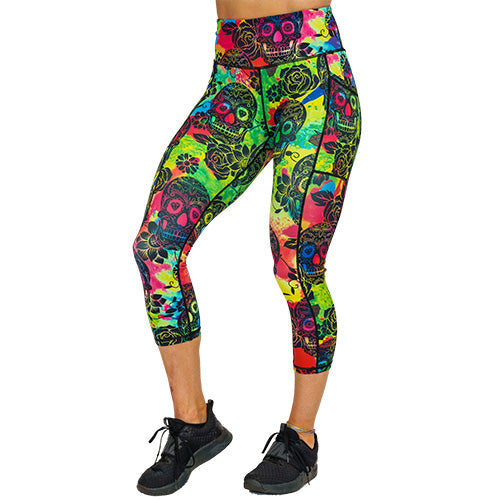 Trendy Tie Dye Skull Print Leggings for Women - Gothic Fashion, Yoga Pants, Halloween Costume & Festival Outfits