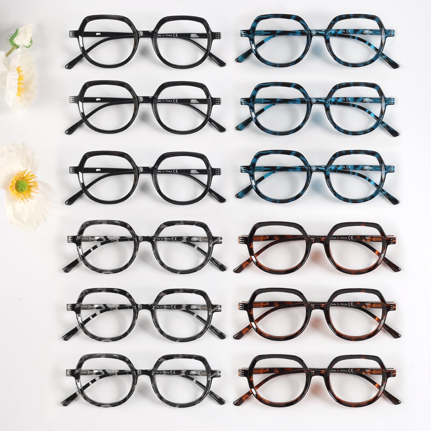 12 Pack Reading Glasses for Women & Men - Comfortable Spring Hinge Readers - Perfect for Reading, Crafting & Computer Use
