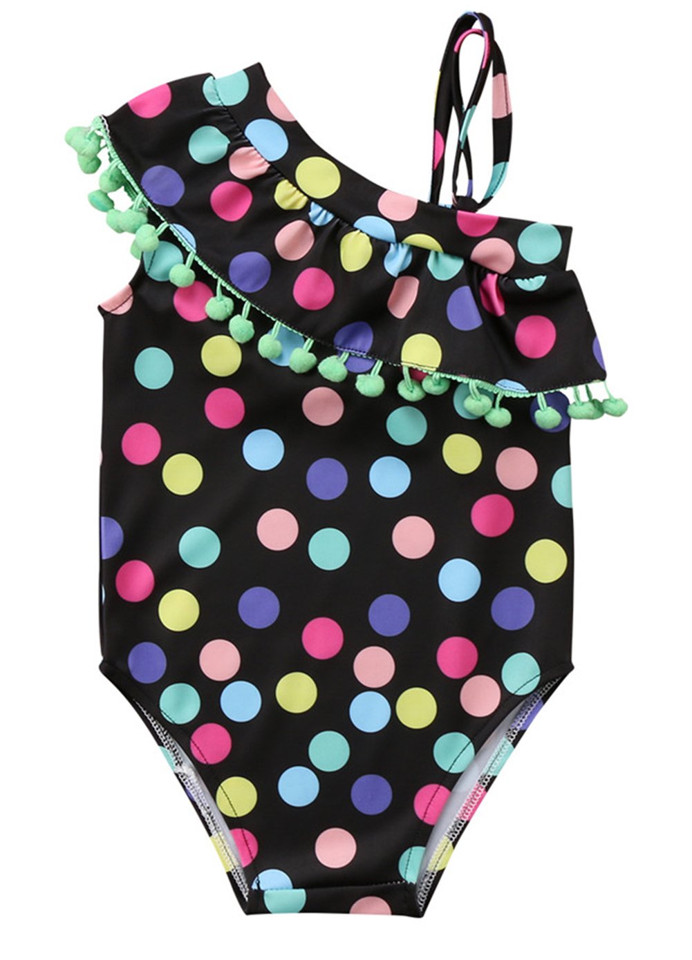 Stylesilove Girls' Polka Dot One Shoulder Ruffled One-Piece Swimsuit | Cute Bathing Suit for Toddler & Kids | Beach, Pool & Summer Vacation Swimwear