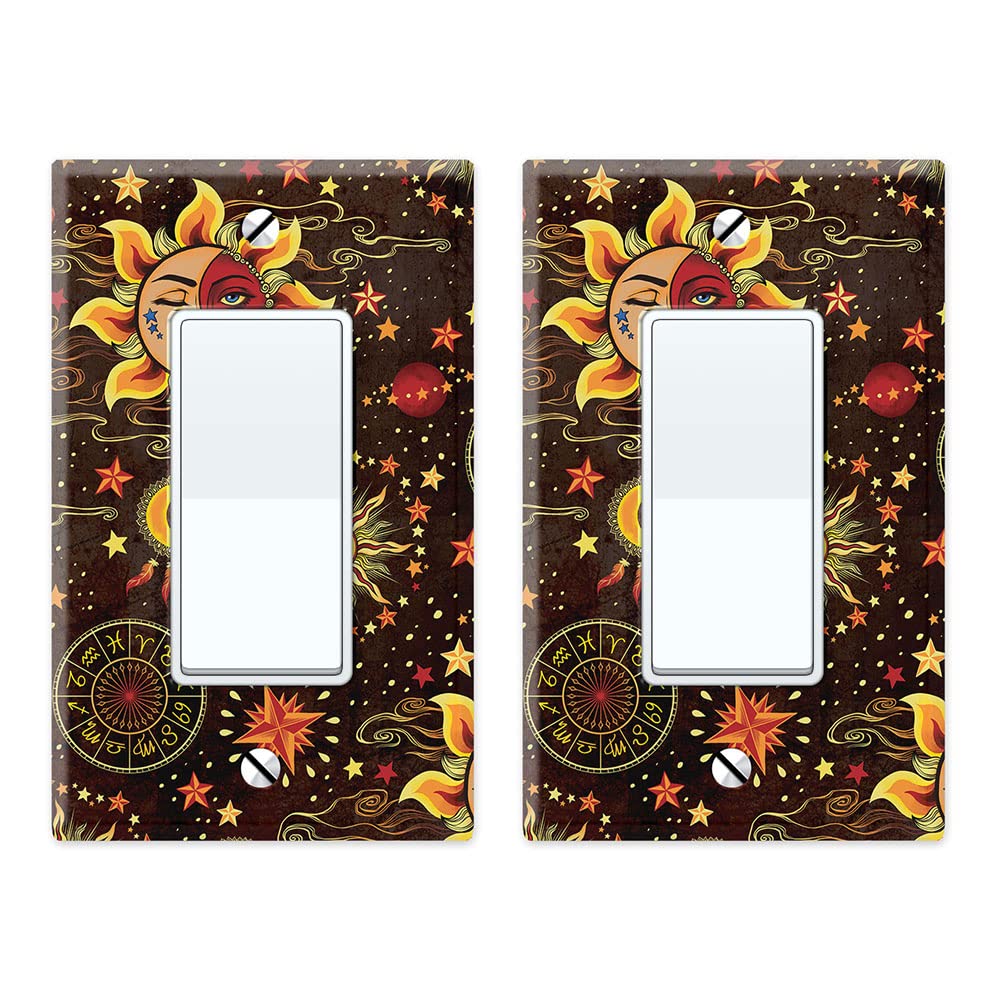 WIRESTER Single Gang Decorator Light Switch Plate Cover - Celestial Sun Moon Stars Design, 2-Piece Set for Bedroom, Nursery & Home Decor