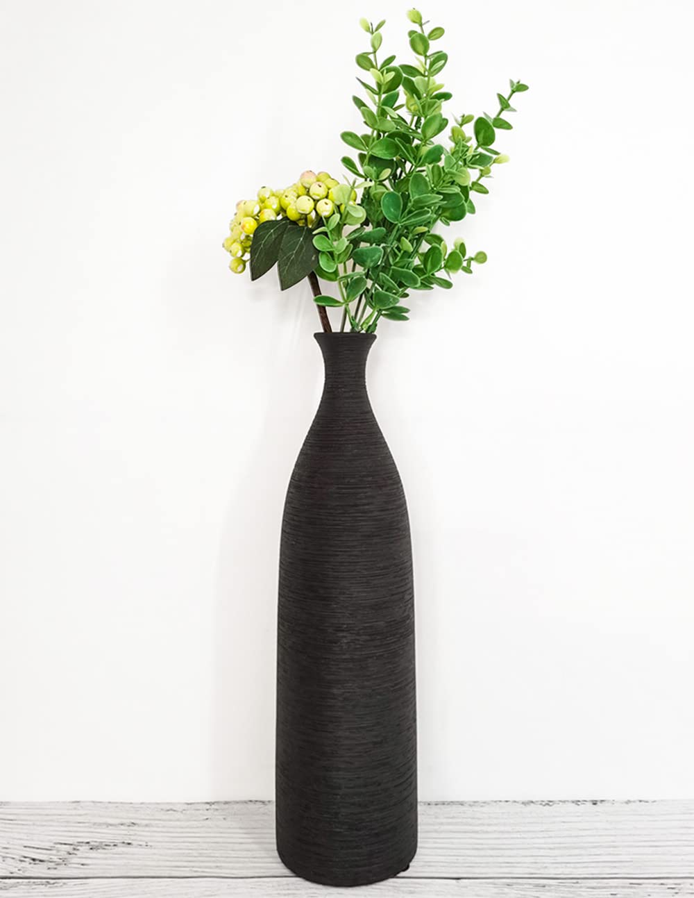 Modern Black Ceramic Vase - 13.3 Inch Small Narrow Neck Flower Vase for Home Decor, Farmhouse, Fireplace & Table Centerpiece | Elegant Ceramic Decorative Vase for Living Room, Dining Table & Wedding Decor