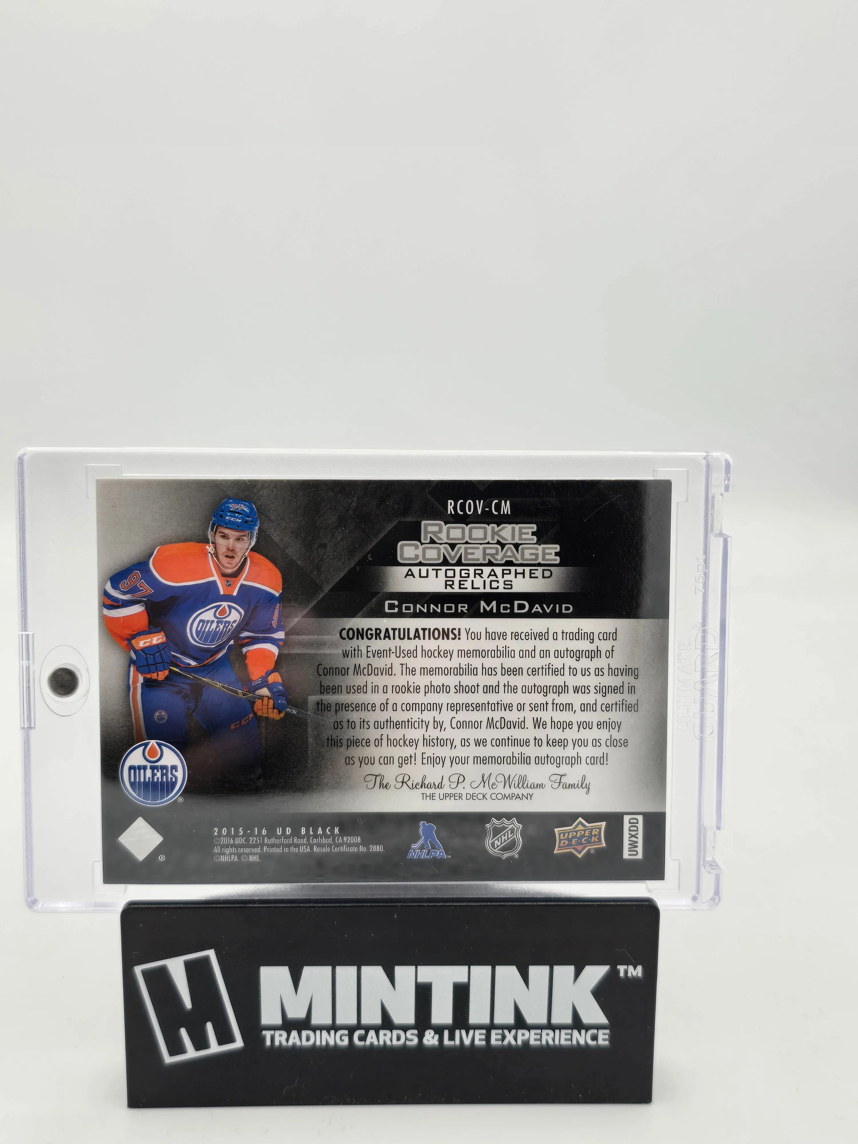 2015-16 Upper Deck Black Hockey Connor McDavid Rookie Coverage Auto Relic /60 - Rare Collectible Hockey Card for NHL Fans & Sports Memorabilia Collectors - Perfect for Display, Investment & Trading