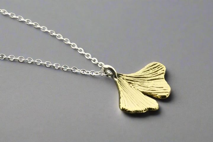 Elegant Brass Ginkgo Leaf Pendant on Sterling Silver Necklace - Perfect for Women's Daily Wear, Gift Giving & Special Occasions