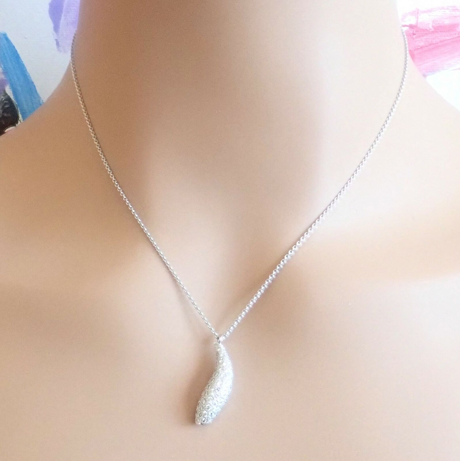 Authentic Tiffany & Co 18K White Gold Frank Gehry Diamond Fish Pendant Necklace - Elegant Jewelry Gift for Women, Perfect for Anniversaries & Special Occasions