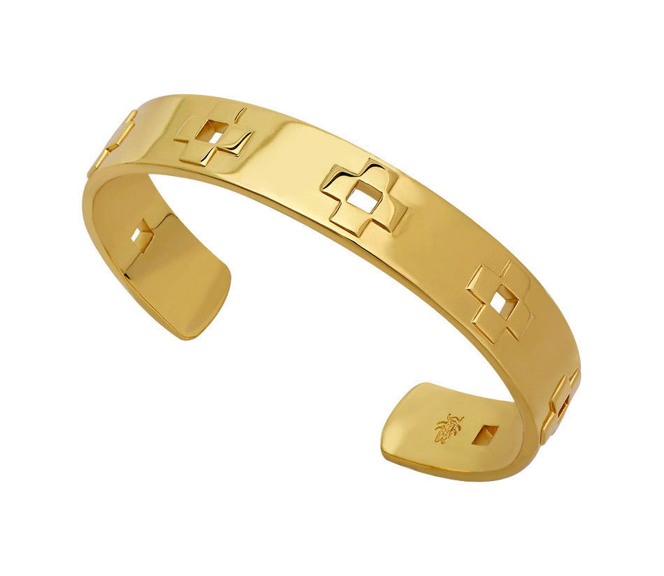 Goldbug Collection Wide Cross Bangle - Sterling Silver Religious Jewelry for Women - Perfect for Church, Weddings & Everyday Faith-Based Fashion